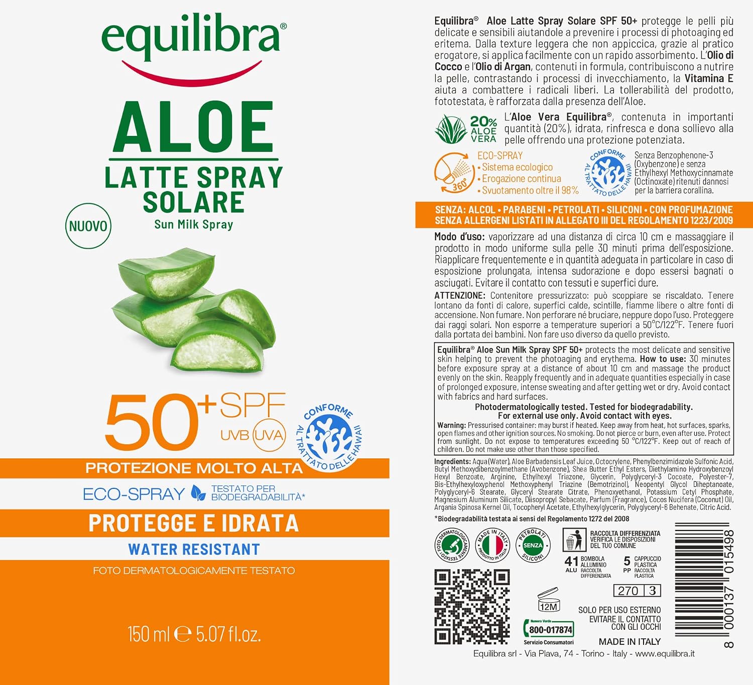 Thumbnail 1 de equilibra Solari Aloe Latte Spray SPF 50+