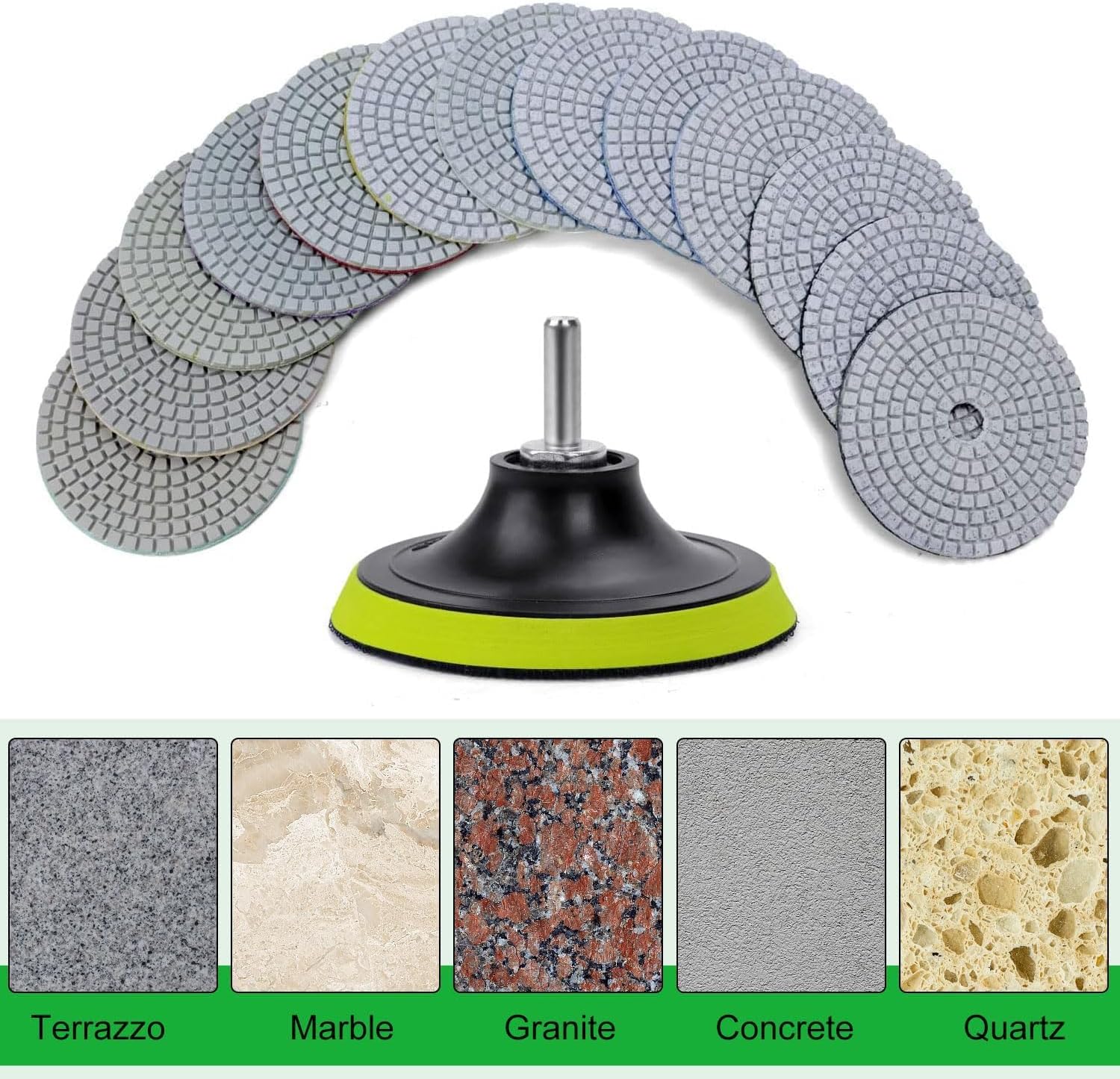 Thumbnail 6 de 16PCS Wet/Dry Diamond Polishing Pad Kit — 4 Inch, 30-6000 Grit with 5/8''-11 Backer Plate