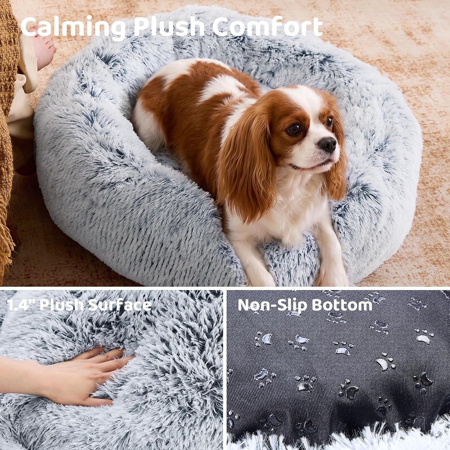 Detalle de JOLLYVOGUE Dog & Cat Donut Bed (23") for Calming Anti-Anxiety Comfort