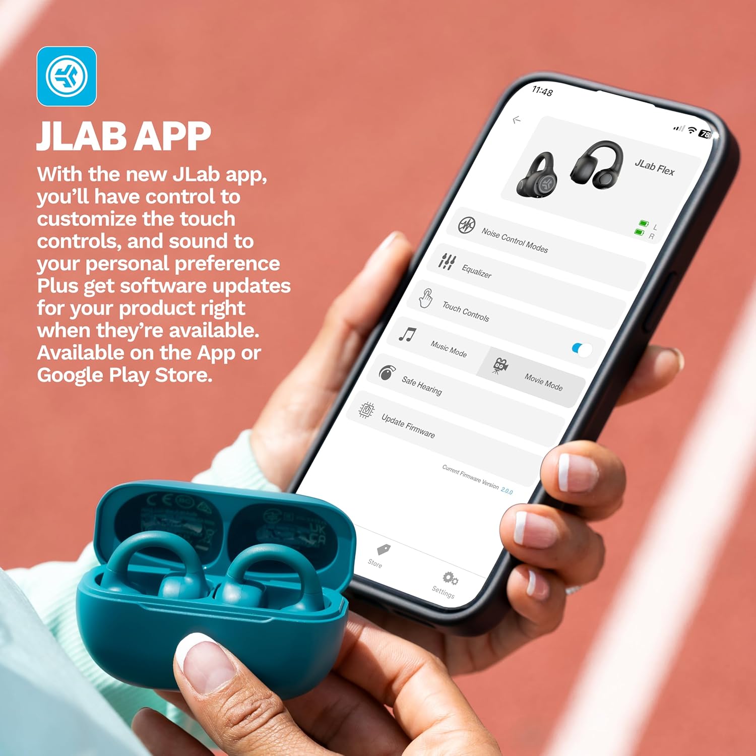 Thumbnail 5 de JLab Flex casque à oreille ouverte avec Bluetooth multipoint, autonomie annoncée jusqu’à 21 h et personnalisation via application (sarcelle)