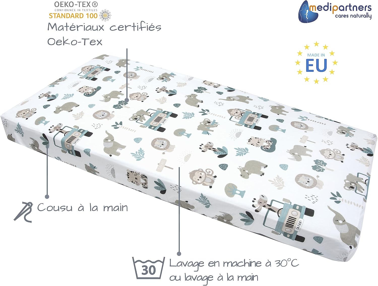 Thumbnail 1 de Drap Medi Partners 60x120 bébé 100 % coton ⚙