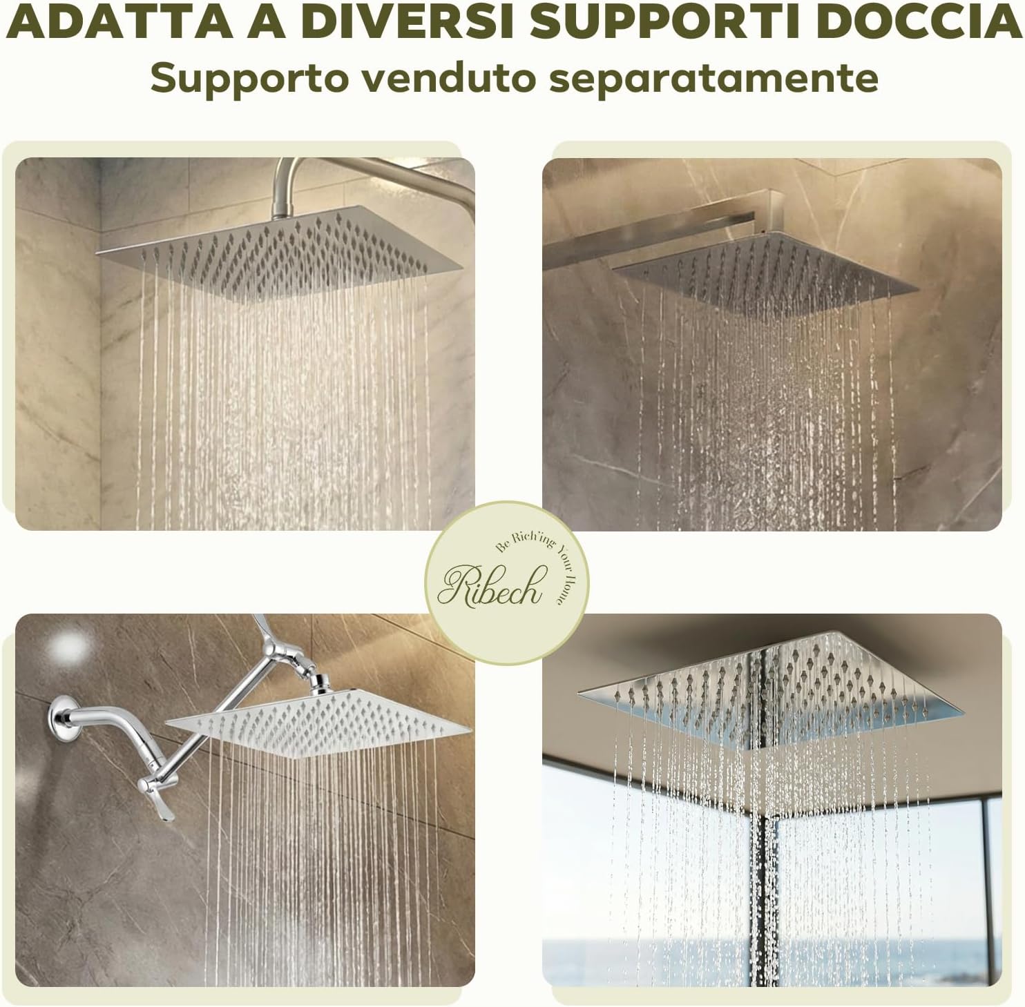 Detalle 1 de Soffione doccia Ribech quadrato inox 360°