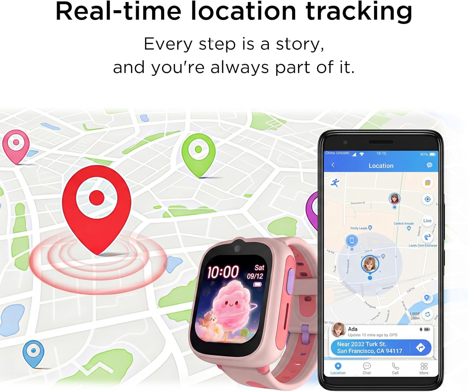 Thumbnail 5 de TCL Movetime MT48 Kids Smartwatch (4G video calling, dual-band GPS, IP68 + 2ATM) – Galactic Blue, no SIM card