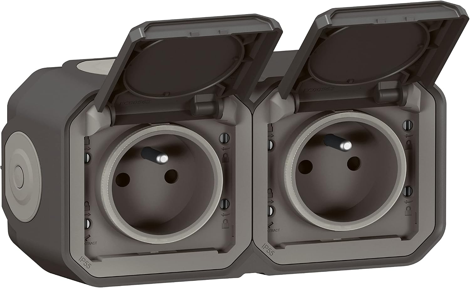 Detalle 2 de Legrand Prise Étanche Plexo IP55 2P+T 16A avec Terre – Pose apparente, montage horizontal, Gris