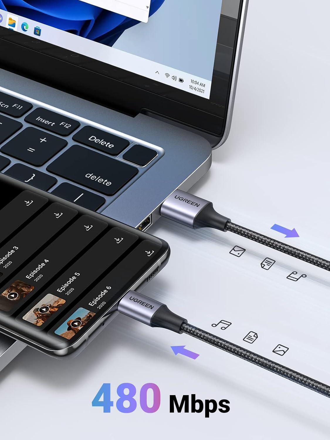 Detalle de UGREEN USB‑C Ladekabel (USB auf USB‑C) – nylon-ummanteltes Schnellladekabel für iPhone & Galaxy