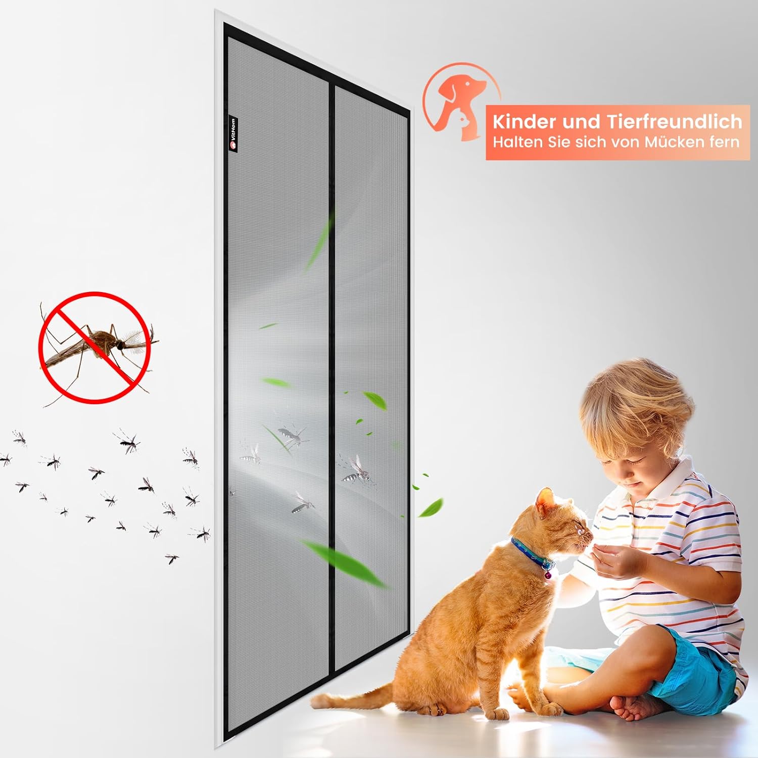Thumbnail 2 de Schnellschließen Fliegengitter Balkontür Magnet 95 × 200 cm – Ohne Bohren, 3,8 cm breites Klettband, Insektenschutz für Balkontür