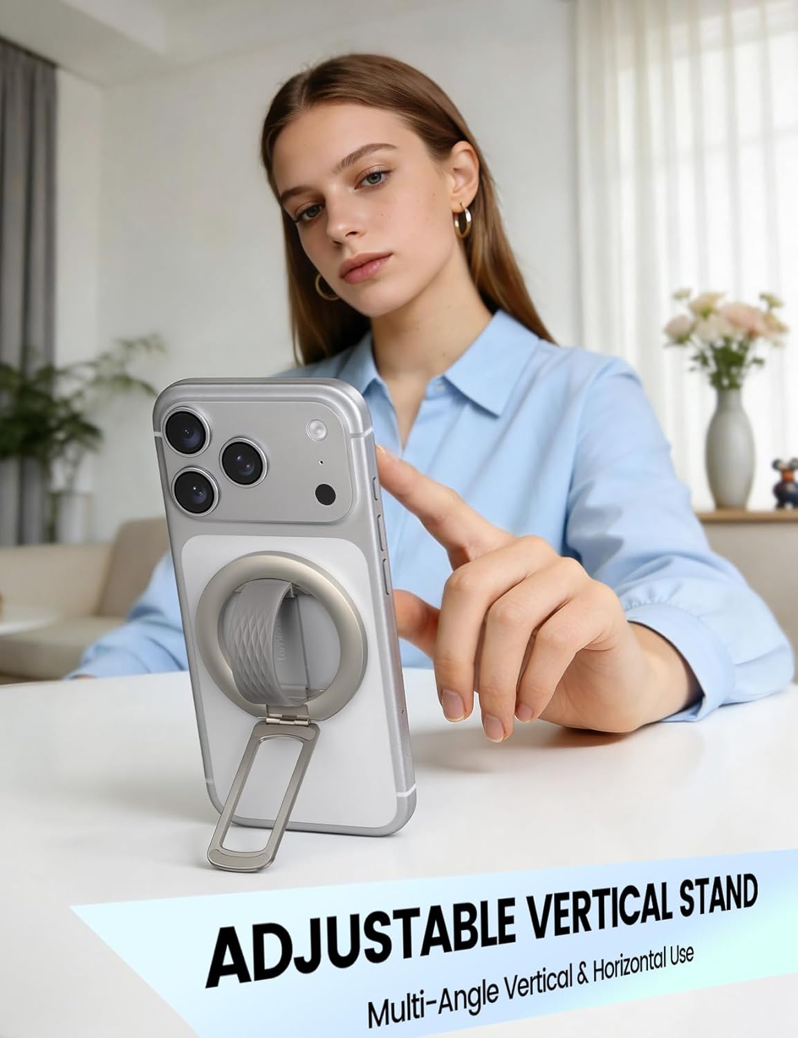 Detalle 2 de Lamicall Magnetic Phone Grip Holder for MagSafe with Soft Silicone Loop (Titanium)