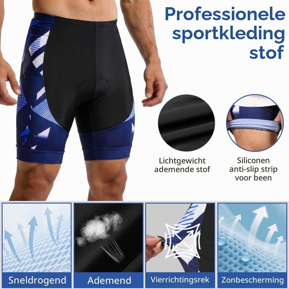 Detalle de BSBUY fietsbroek voor heren met 5D-gelzeem, zakken en ademende stretchstof