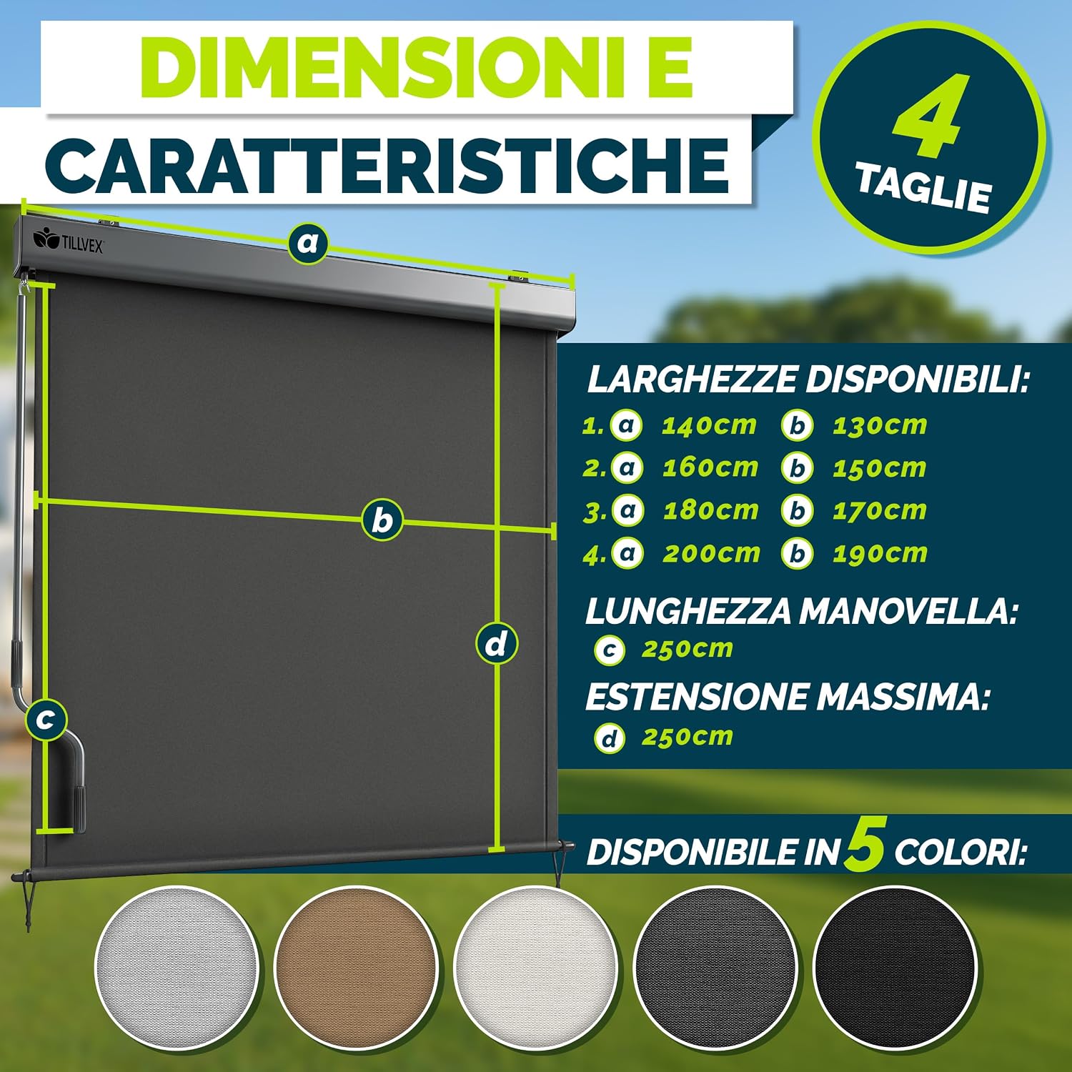 Detalle 2 de tillvex Tenda da sole verticale 200 x 250 cm