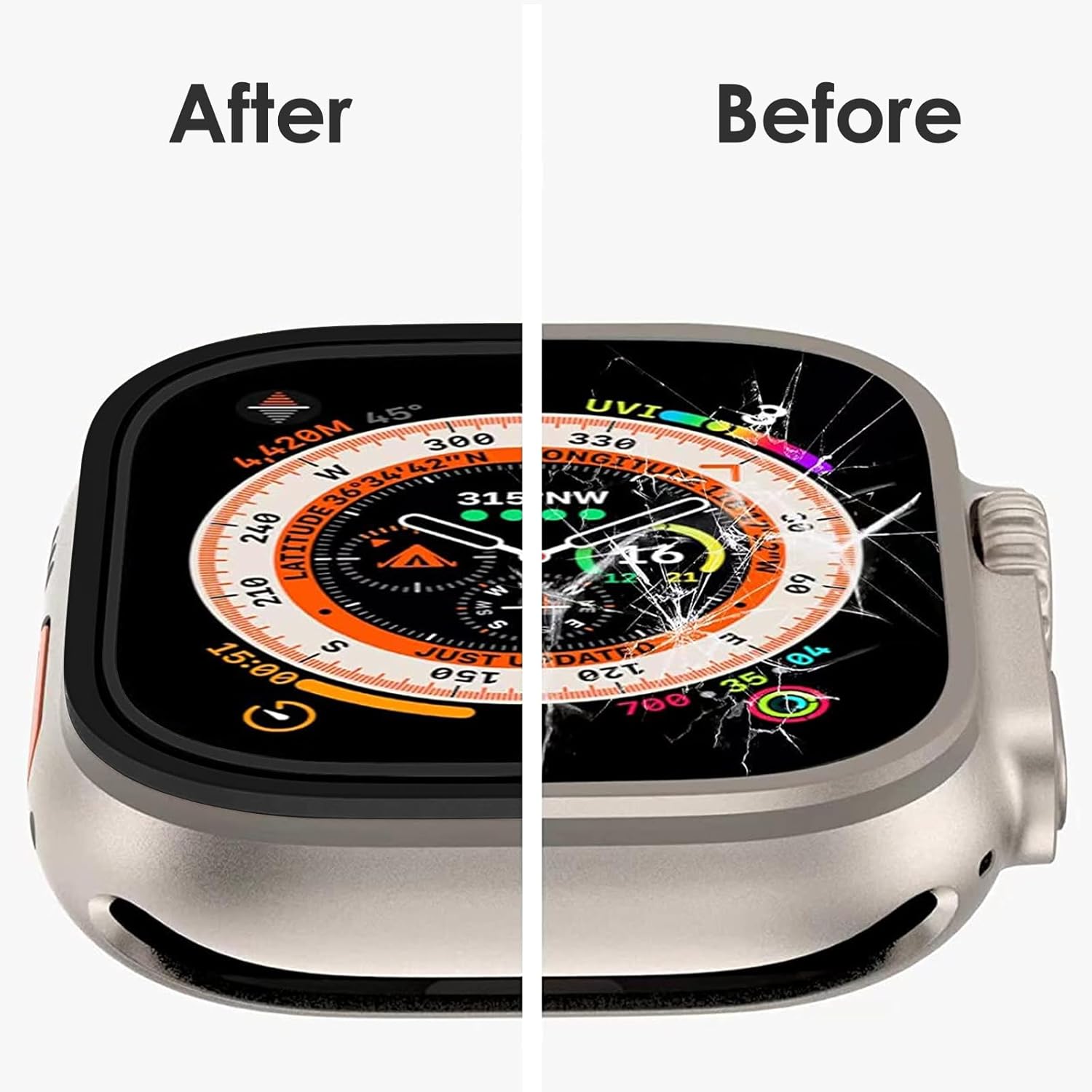 Thumbnail 4 de Songsier Protectores de Pantalla para Apple Watch Ultra 49 mm con vidrio templado 9H y marco de aleación de titanio