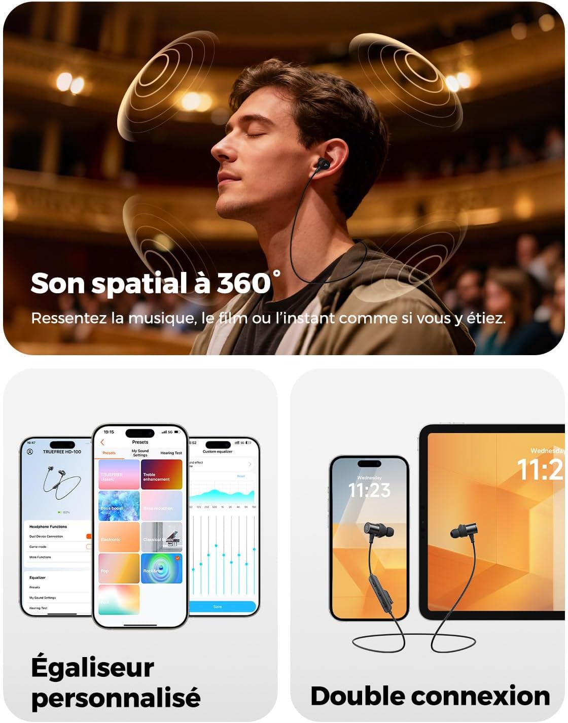 Thumbnail 6 de truefree HD-100 : écouteurs Bluetooth sport à arceau magnétique, IA anti-bruit, IP67