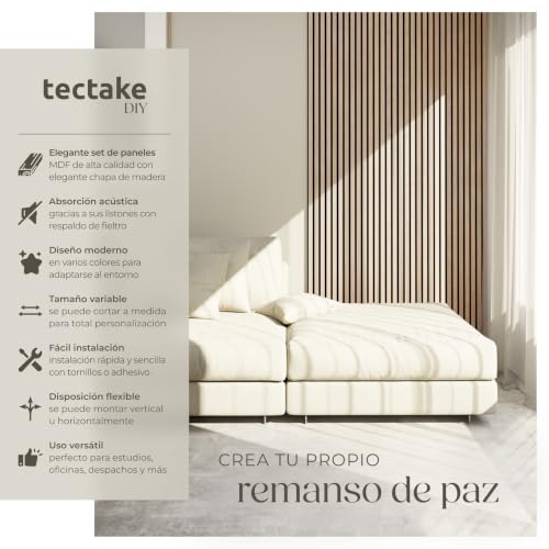 Detalle de tectake Paneles Acústicos 110x50 cm - Madera auténtica, 3D y cortables (8 uds)