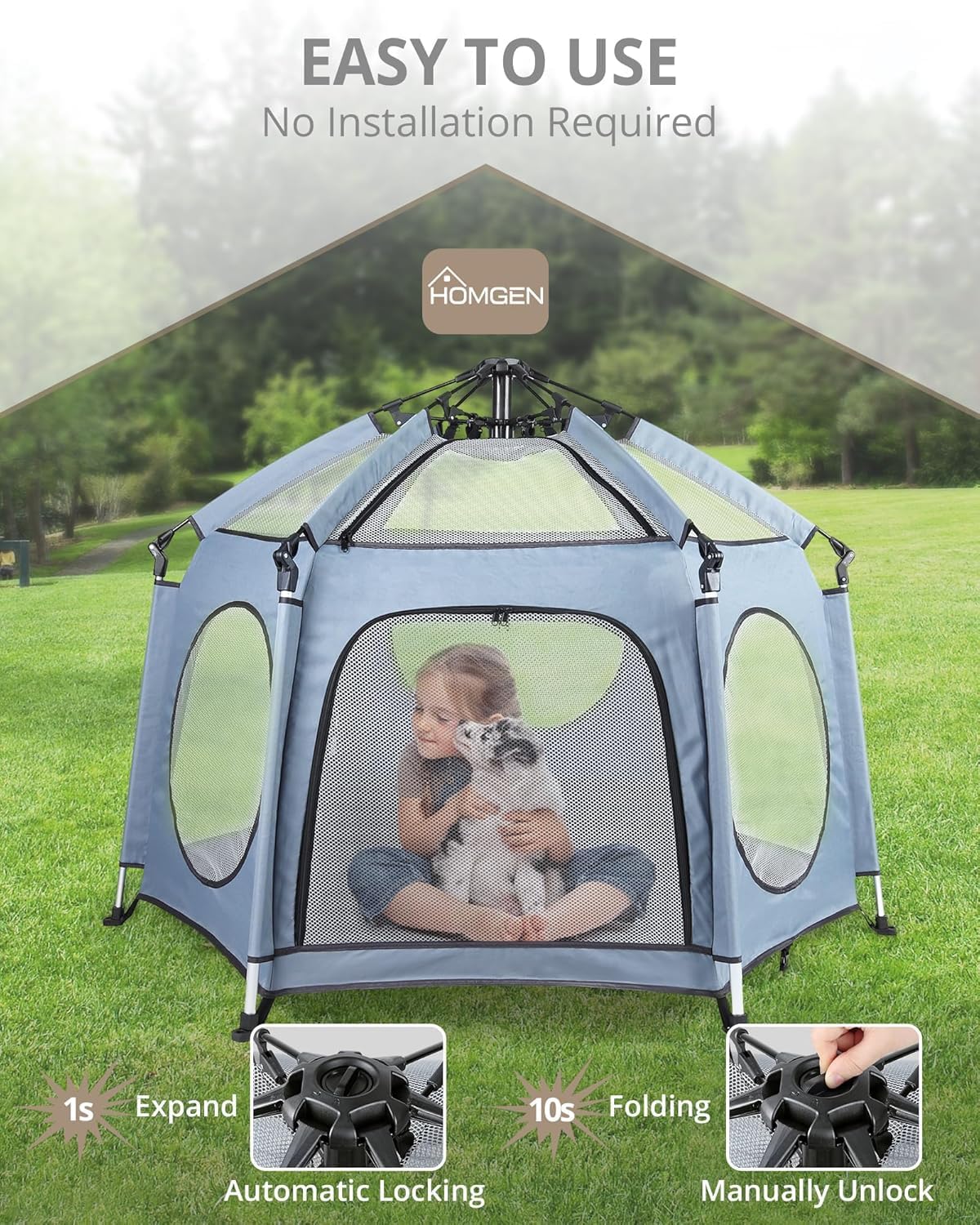 Thumbnail 3 de HOMGEN Foldable Pop Up Playpen 144x103cm with Detachable UV Cover