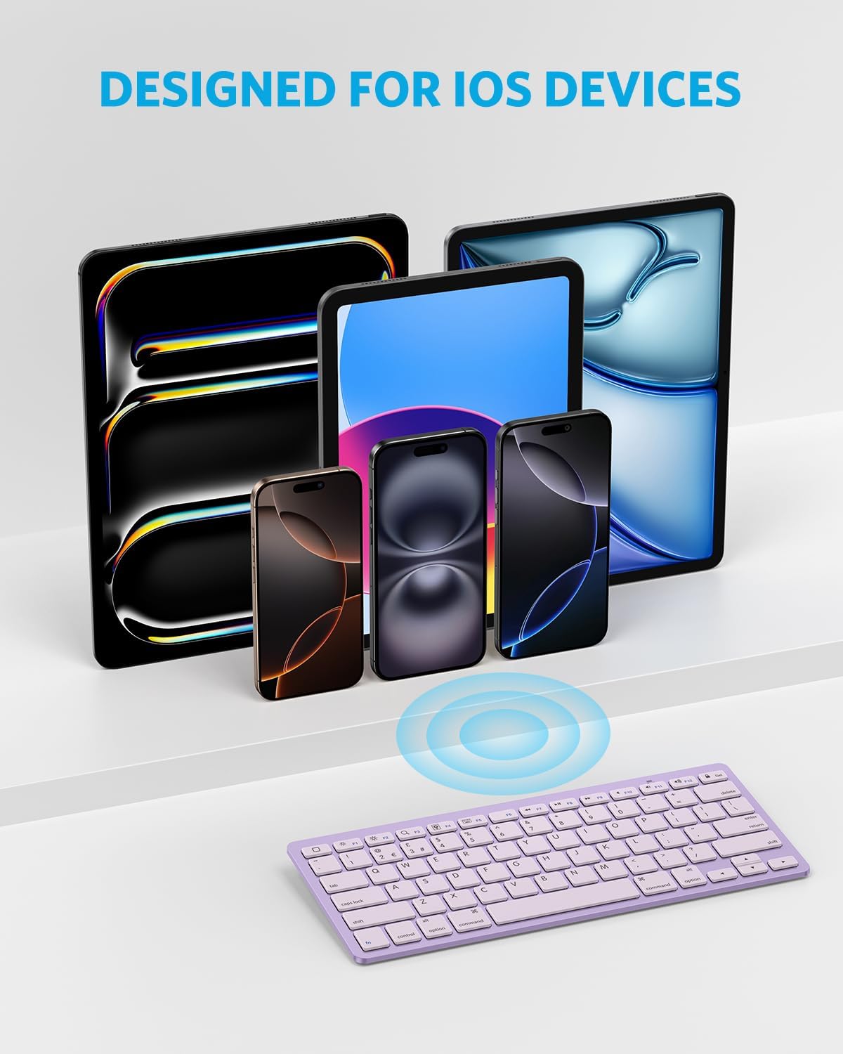 Detalle de OMOTON Bluetooth Wireless Keyboard for iOS (UK QWERTY) – Purple