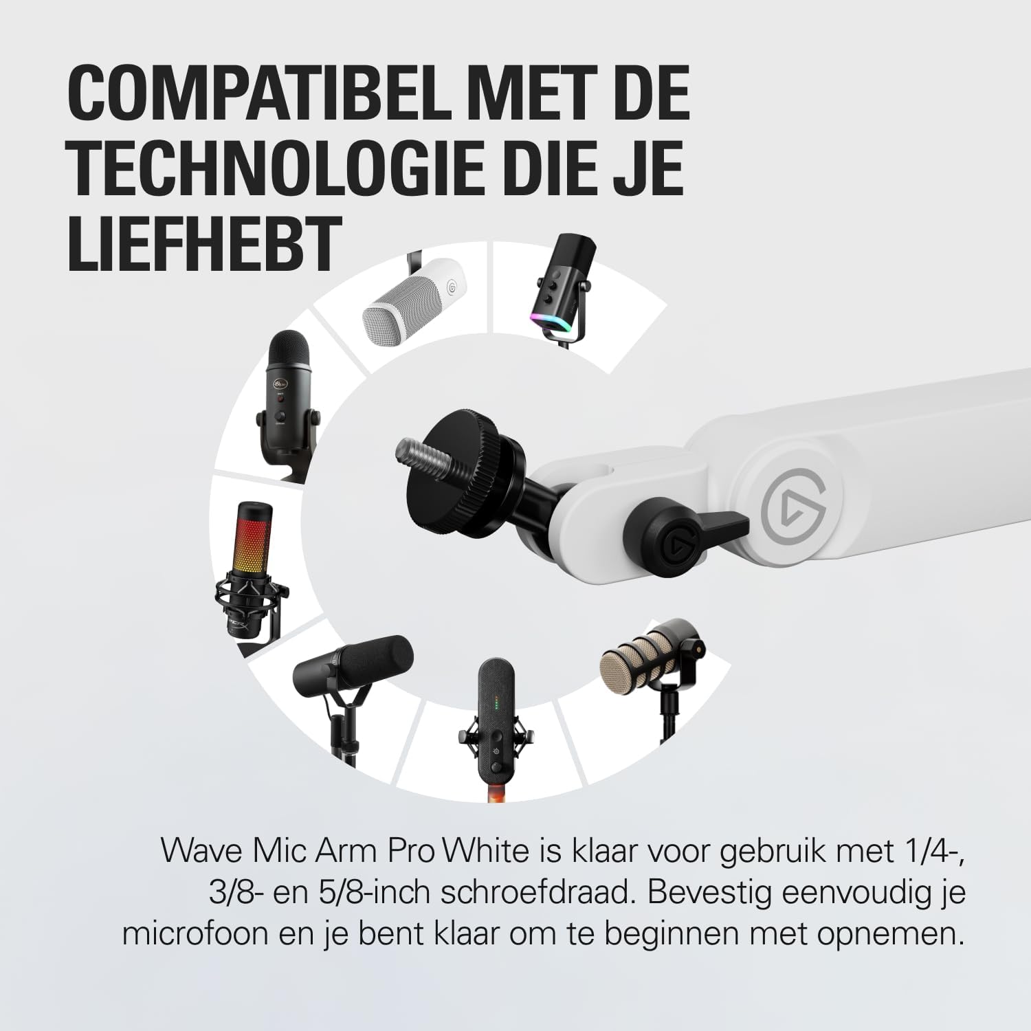 Detalle de Elgato Wave Mic Arm Pro White microfoonarm met gasveer en 360 graden draaibereik