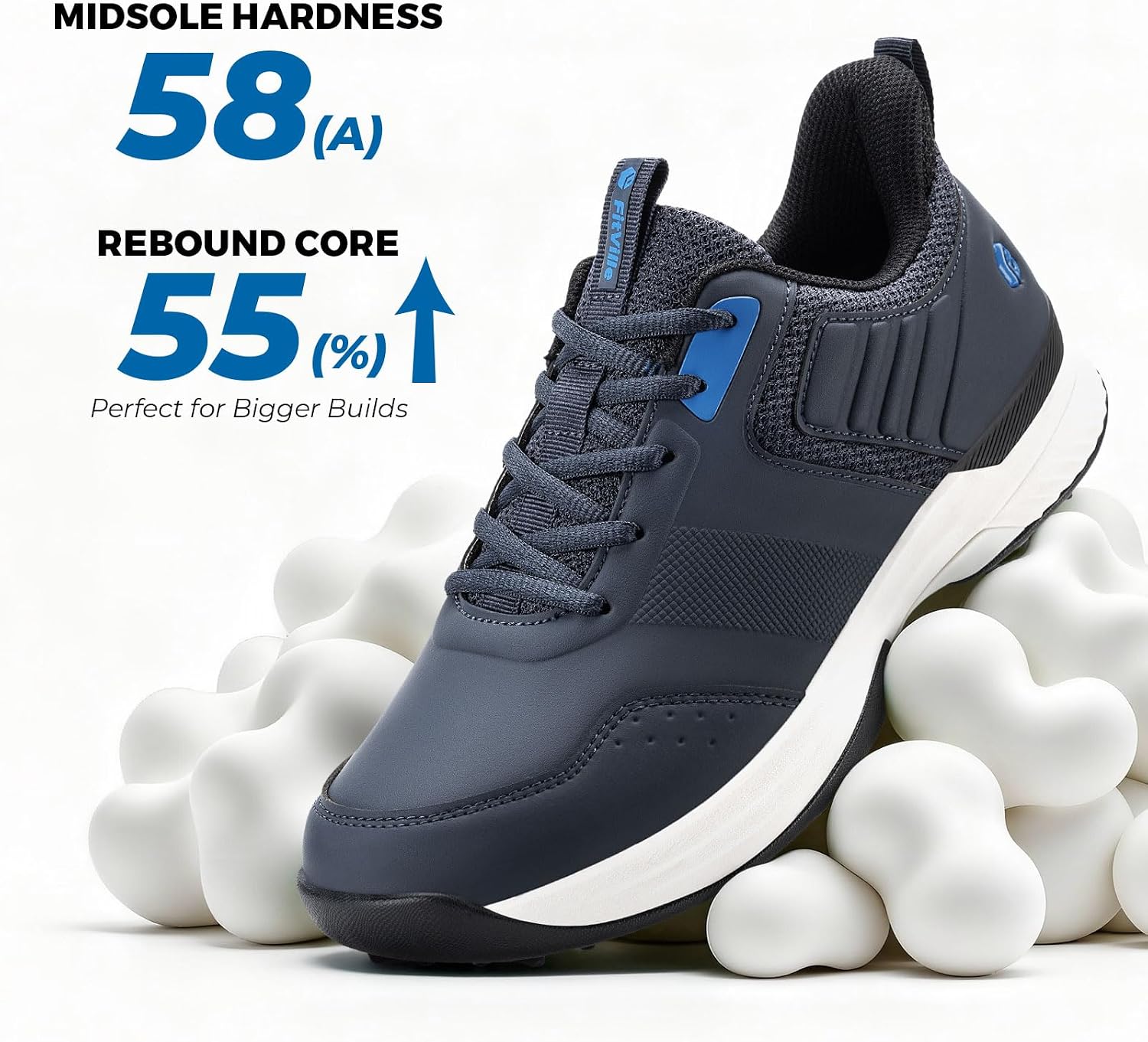 Detalle de FitVille Men's Golf Shoes Extra Wide Fit: Professional Spiked Golf Shoes for All-Day Comfort
