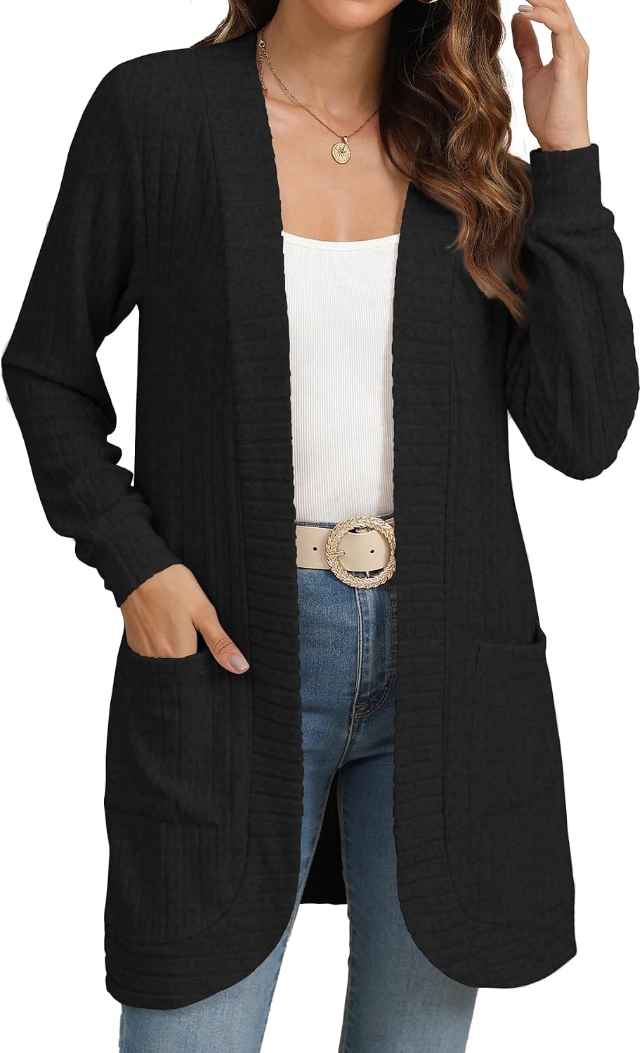 Detalle 2 de YSYOKOW Long Sleeve Open Front Cardigan 5 Sizes