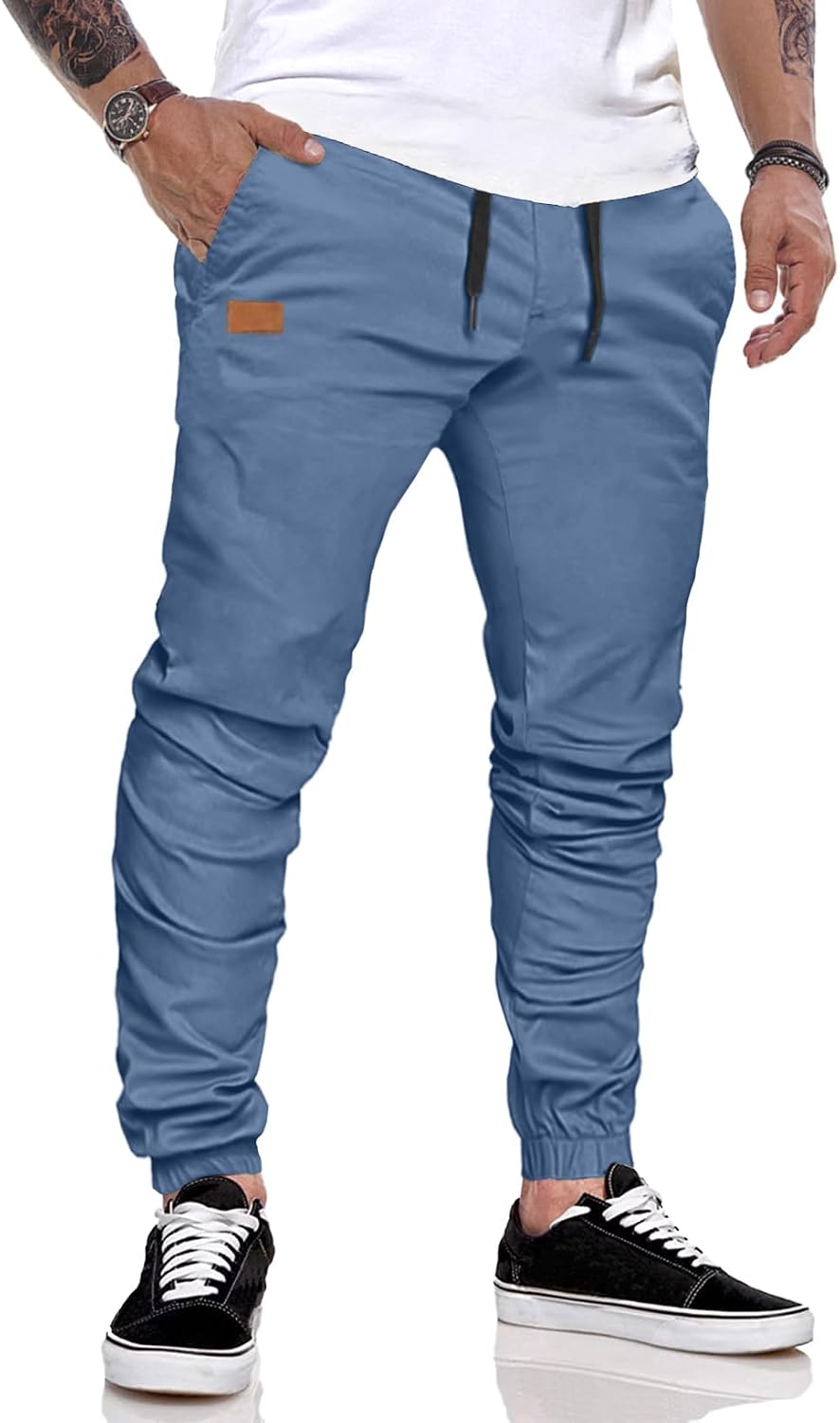 Detalle de JMIERR Herren Chino Cargo Jogginghose aus Baumwolle mit elastischem Bund und Kordelzug