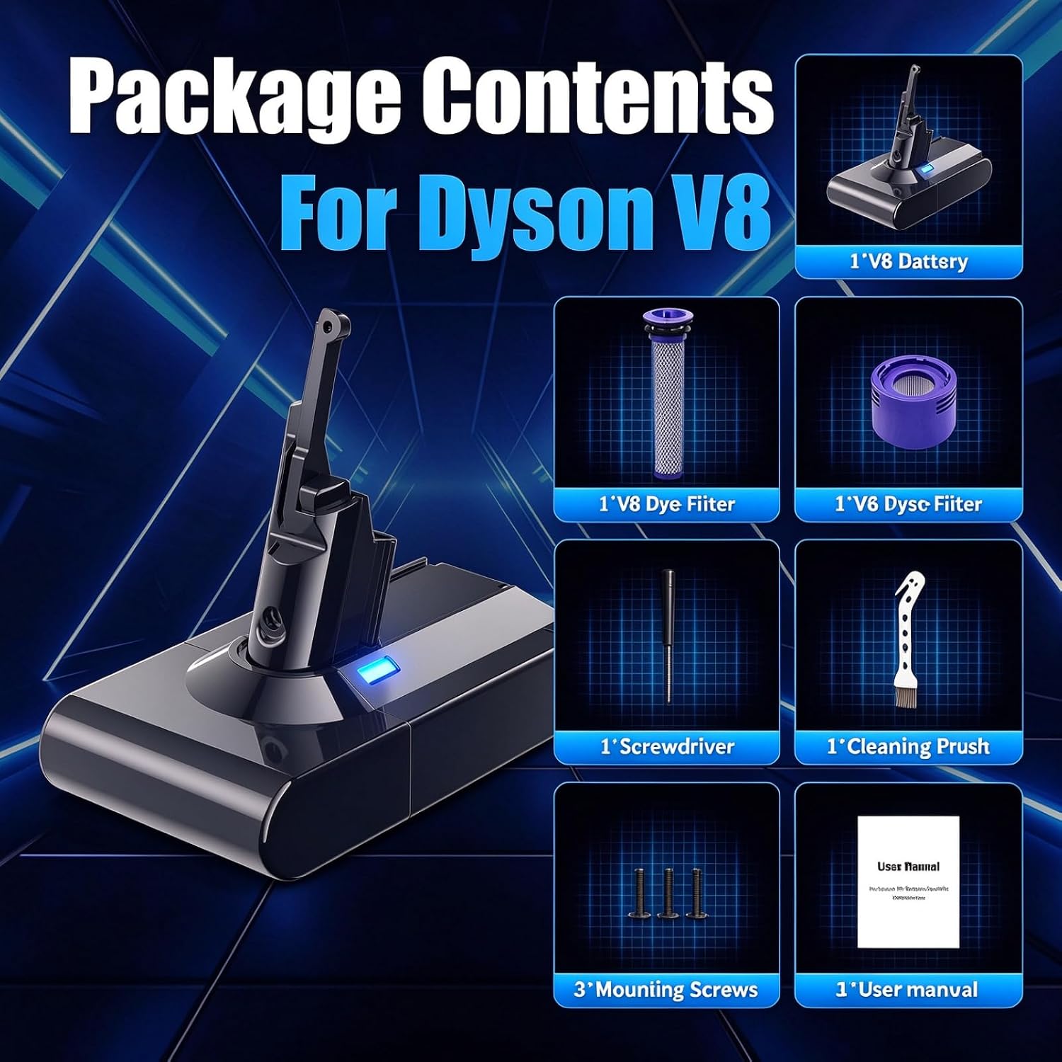 Detalle 1 de Powtree V8-vervangingsaccu voor Dyson SV10, 21,6 V Li-ion