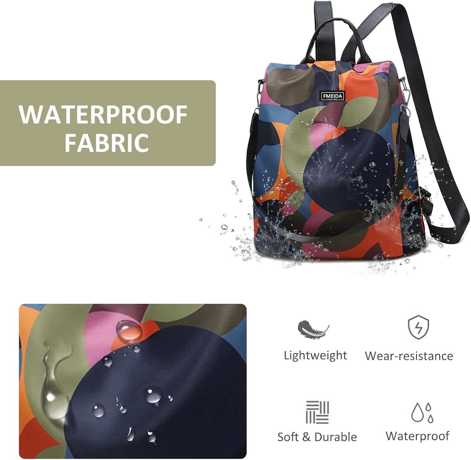 Detalle de Fmeida women’s anti-theft travel backpack rucksack 3-in-1 shoulder bag