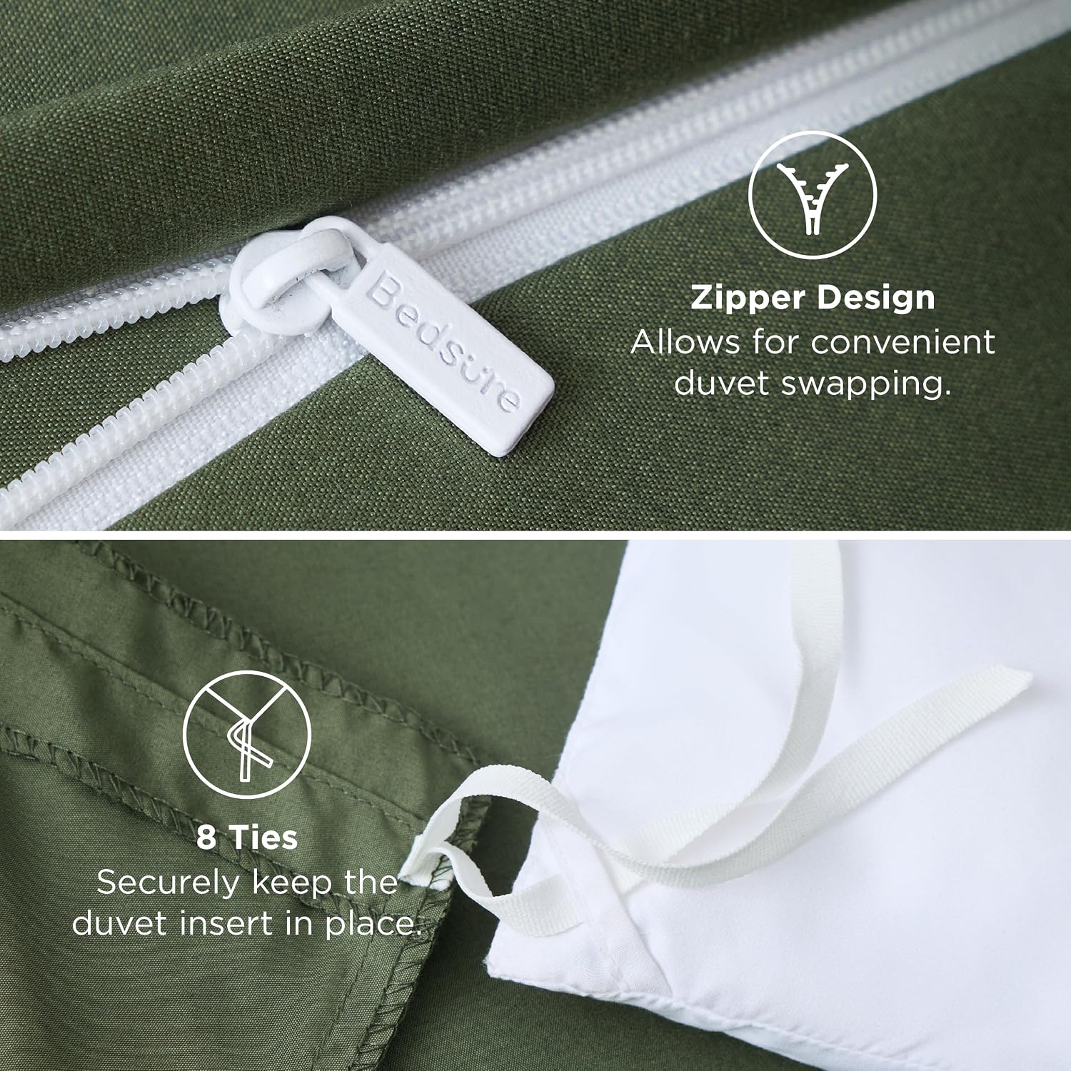 Thumbnail 6 de Bedsure Duvet Cover Set-Solid King 3-Piece Set, Olive Green, Zipper Closure