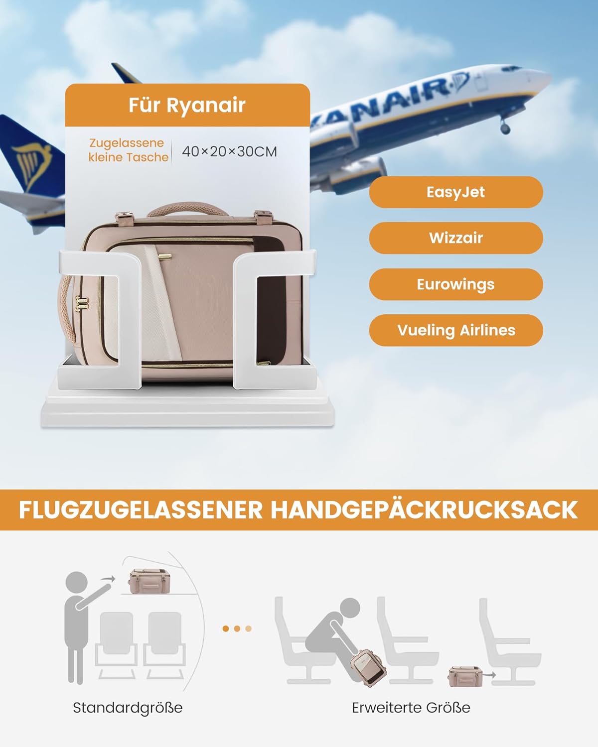 Detalle 2 de LOVEVOOK Ryanair Handgepäck Rucksack 40x30x20