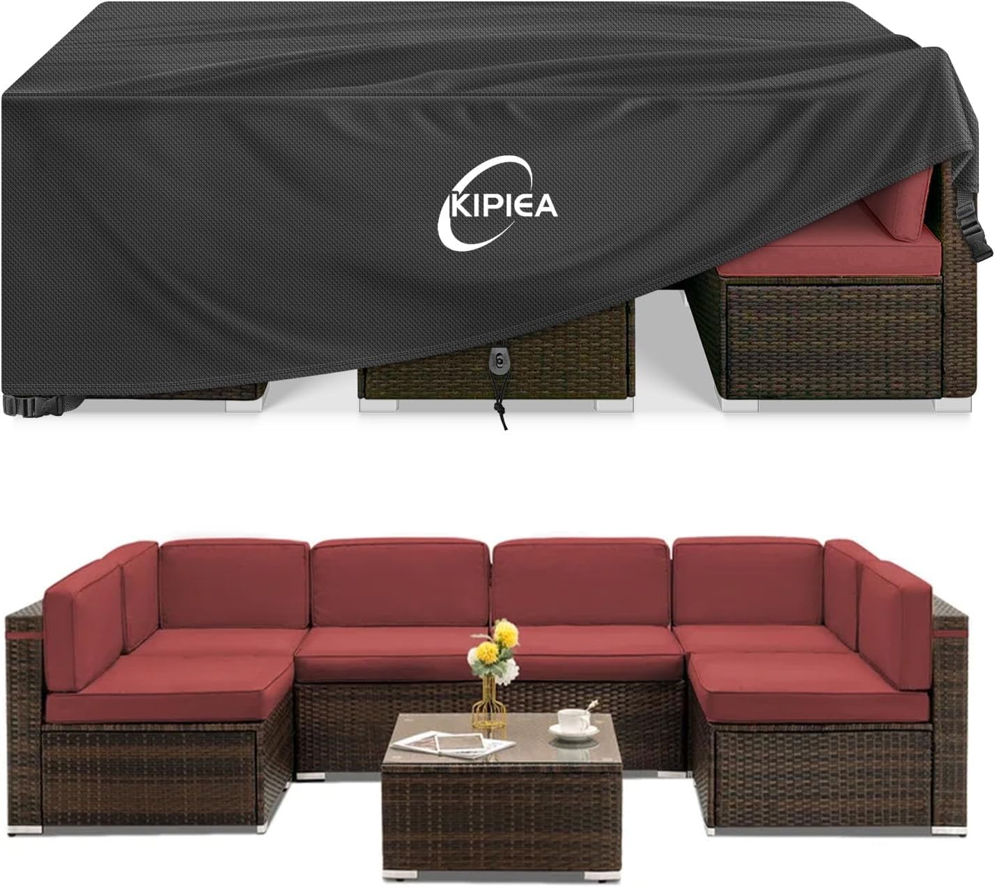 Detalle de Kipiea Rectangular Patio Furniture Cover, 420D Oxford Fabric, 110" x 84" x 28