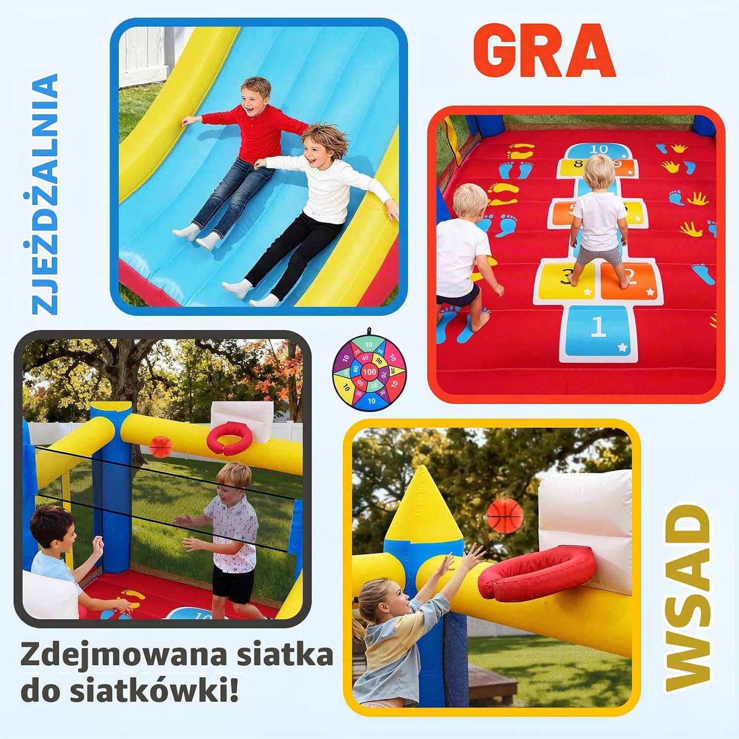 Detalle de AKEYDIY dmuchany zamek dla dzieci ze zjeżdżalnią, trampoliną i koszem