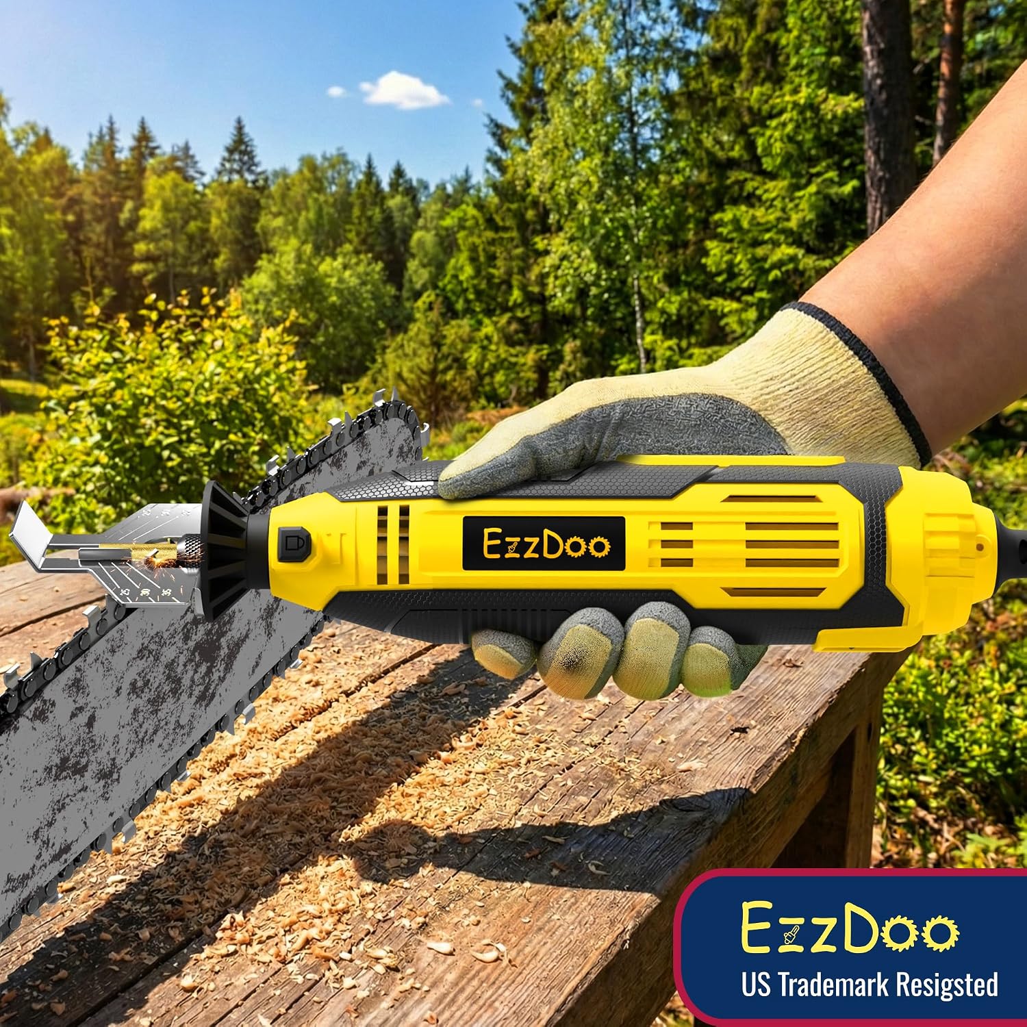 Thumbnail 6 de EzzDoo elektrisk motorsågsvässare 150 W med titanbelagda diamantfilar
