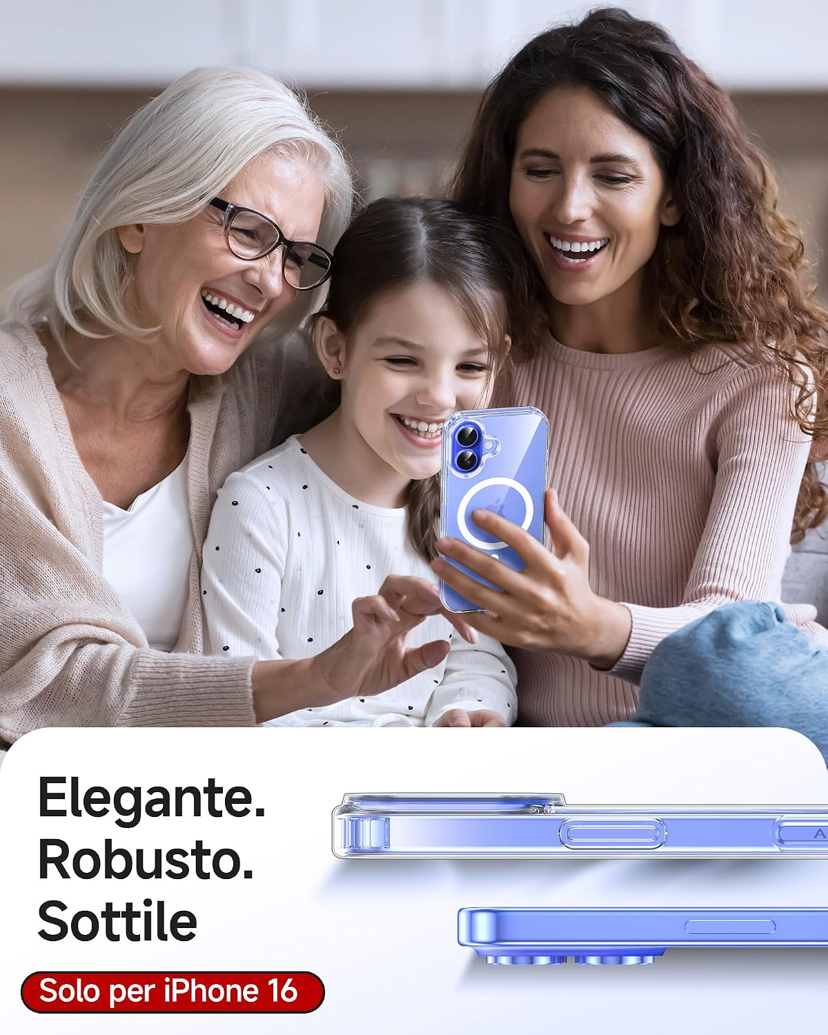 Detalle de LeYi Cover Magnetica Trasparente per iPhone 16 con 2 Vetri Temperati – Compatibile MagSafe