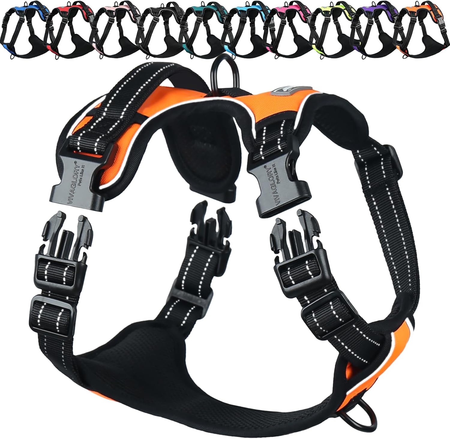 Detalle de VIVAGLORY No Pull Dog Harness with Front & Back Clips (Size L, Orange)