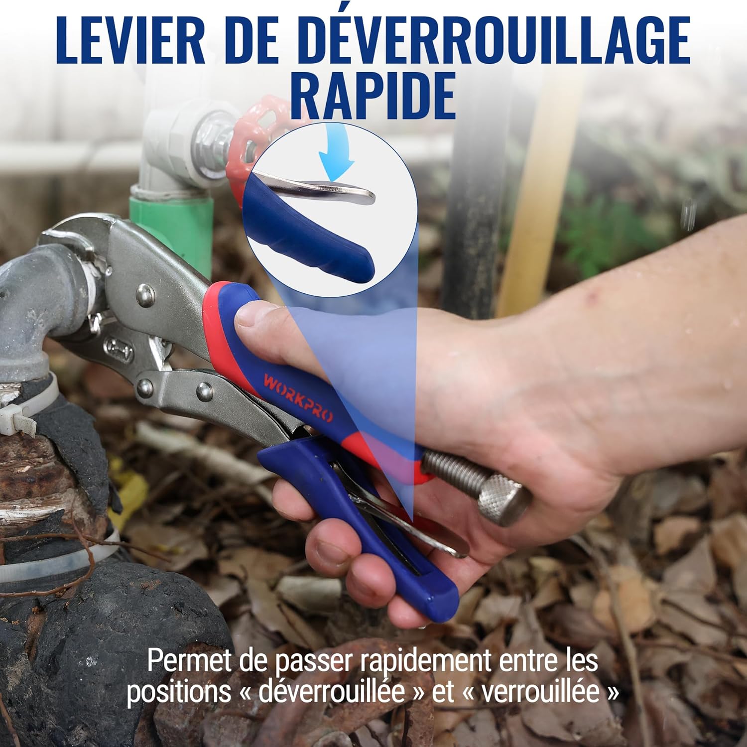 Detalle 2 de WORKPRO Jeu de Pinces-étau Autobloquante avec Poignée Bi-matière – 3 Pièces