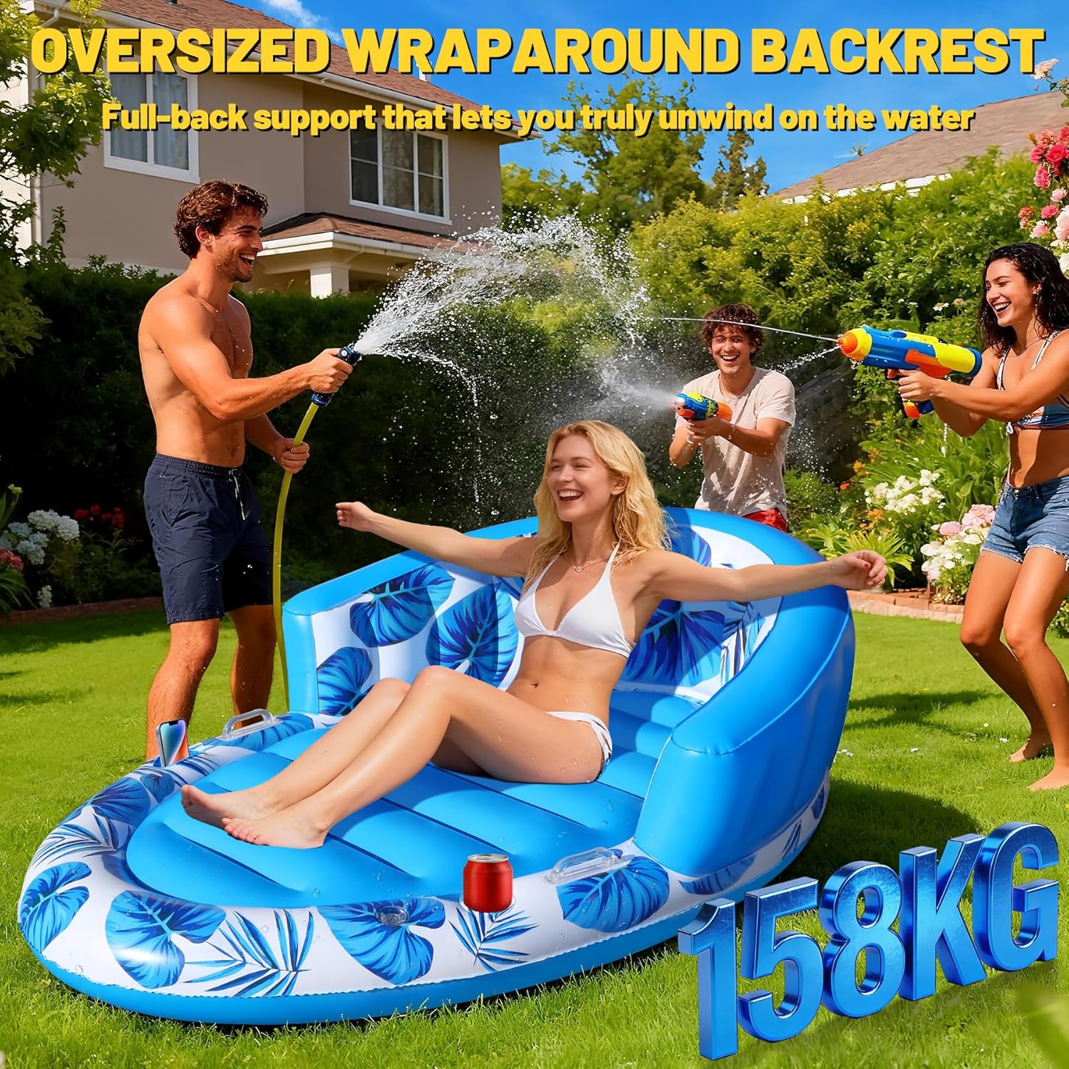 Detalle de Luxfero Matelas Gonflable Piscine Adultes 160 x 100 cm avec Dossier et Porte-Gobelet – Bouée Chaise pour Plage et Jardin