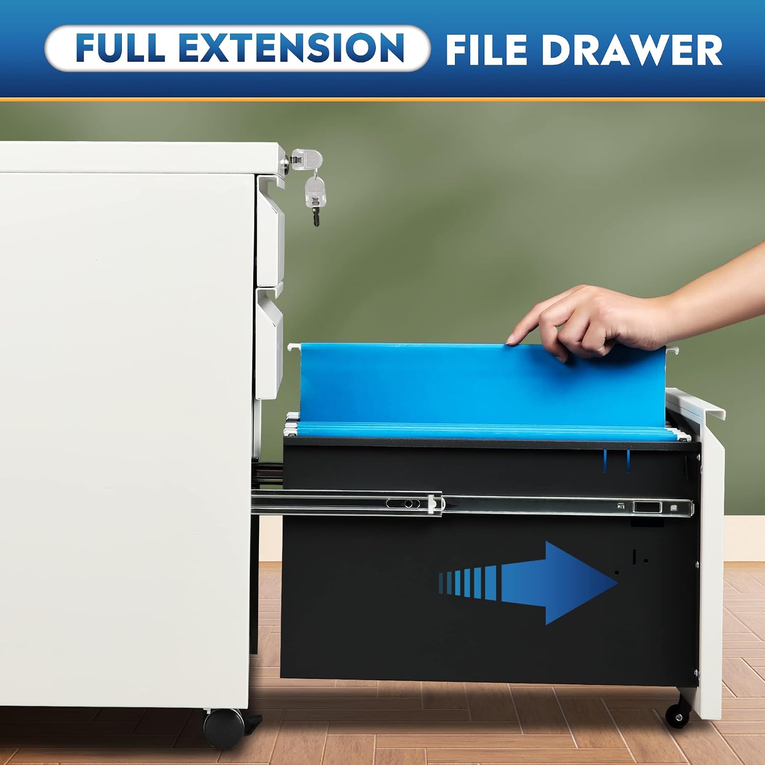 Thumbnail 5 de DEVAISE AHDG025WH 3-Drawer Mobile File Cabinet, White, Locking, Under-Desk