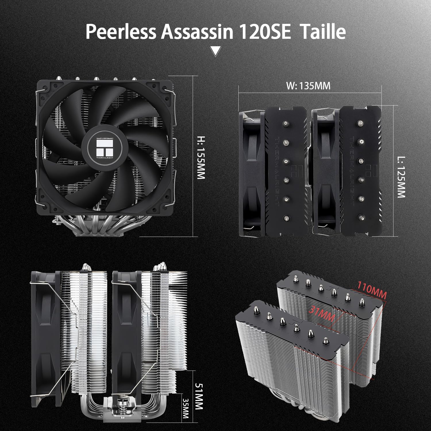 Detalle de Thermalright Peerless Assassin 120 SE (PA120 SE) CPU-Luftkühler mit 6 Heat Pipes, Dual 120-mm PWM für AM4/AM5 & Intel