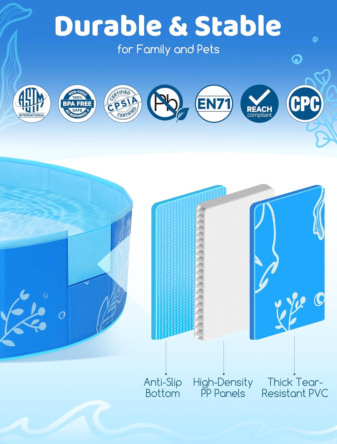Detalle de Hikiddy Foldable Kiddie Pool with Canopy (63in) — Portable family splash pool with removable sun shade