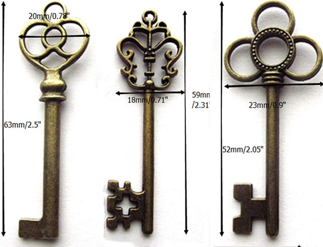Detalle 2 de Aokbean 30-Piece Antique Skeleton Key Charms, 3 Styles, Bronze Finish