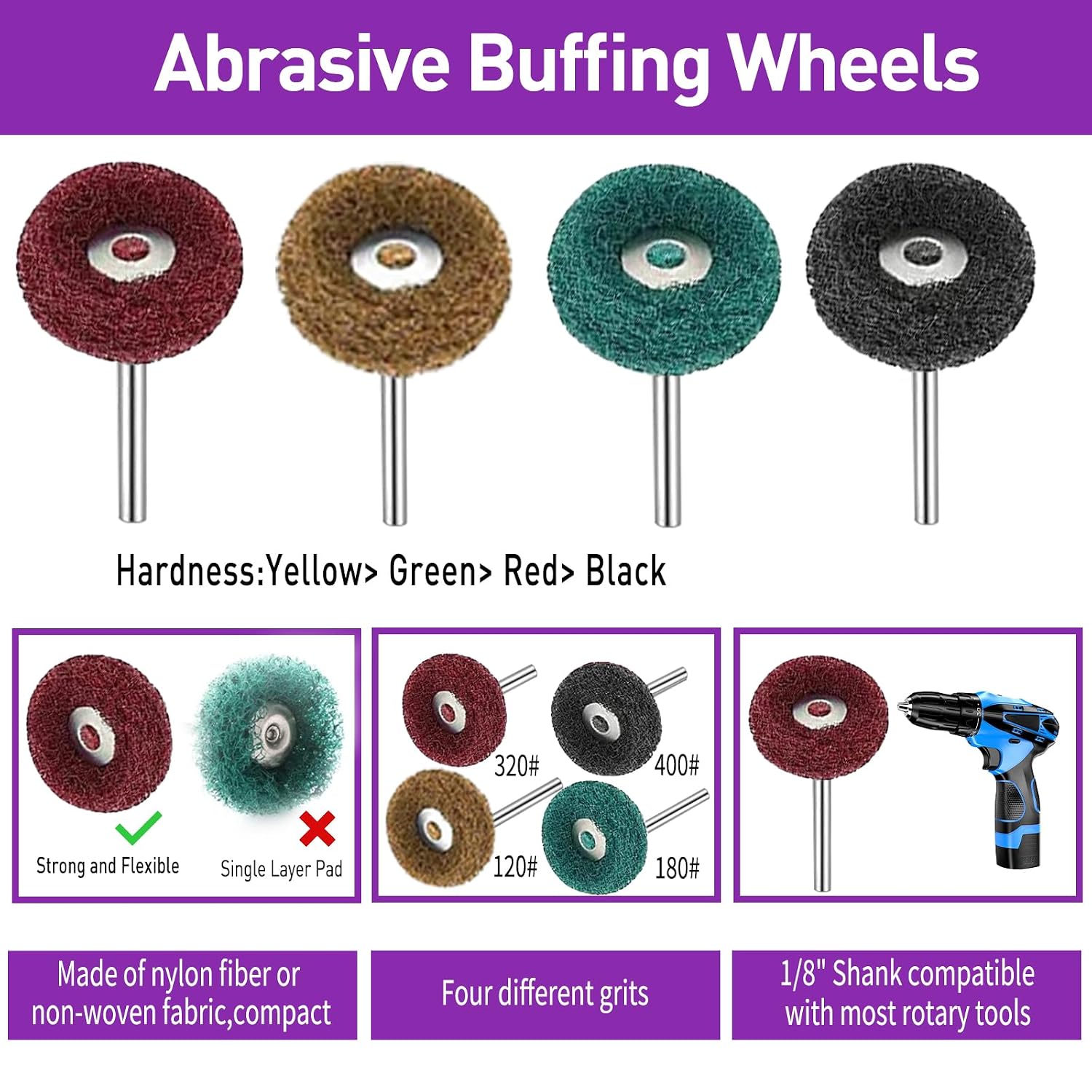Detalle 1 de YURINWOO 120PCS-Polishing Buffing Wheel polijstset met 1/8-inch schacht