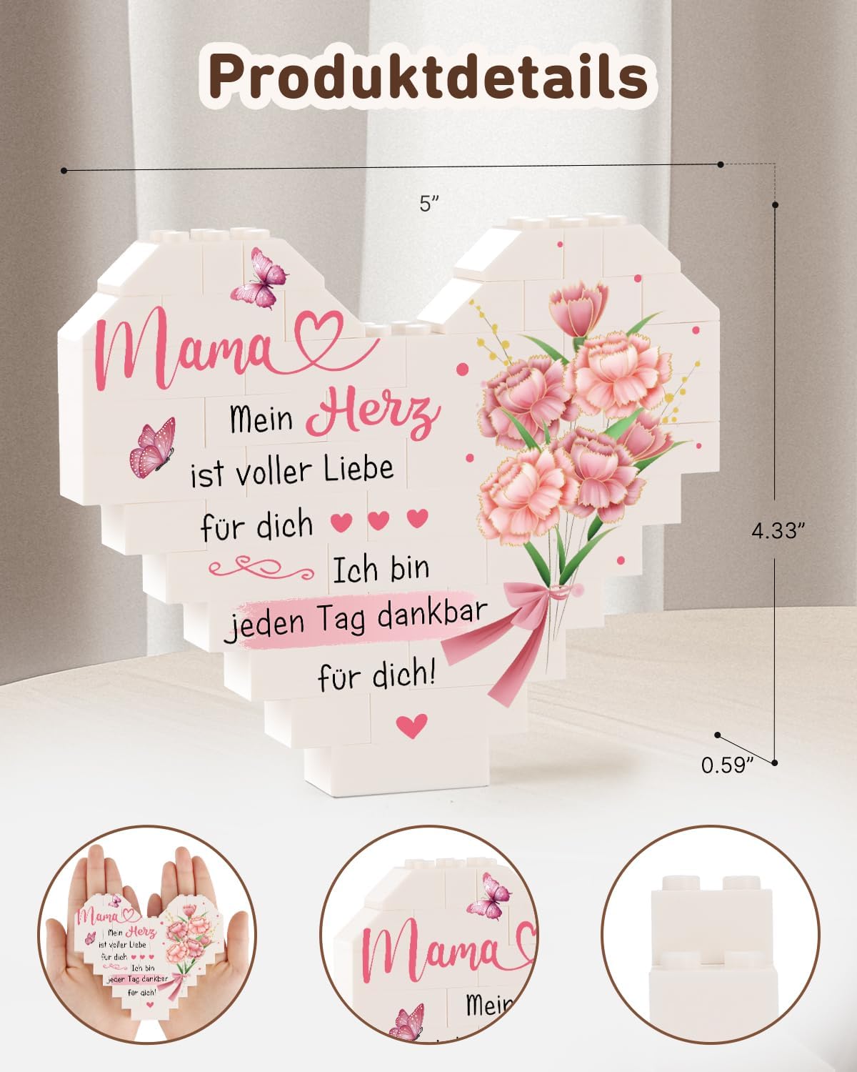 Detalle 2 de PRSTENLY Herzförmige Plakette – Geschenkidee für Mama