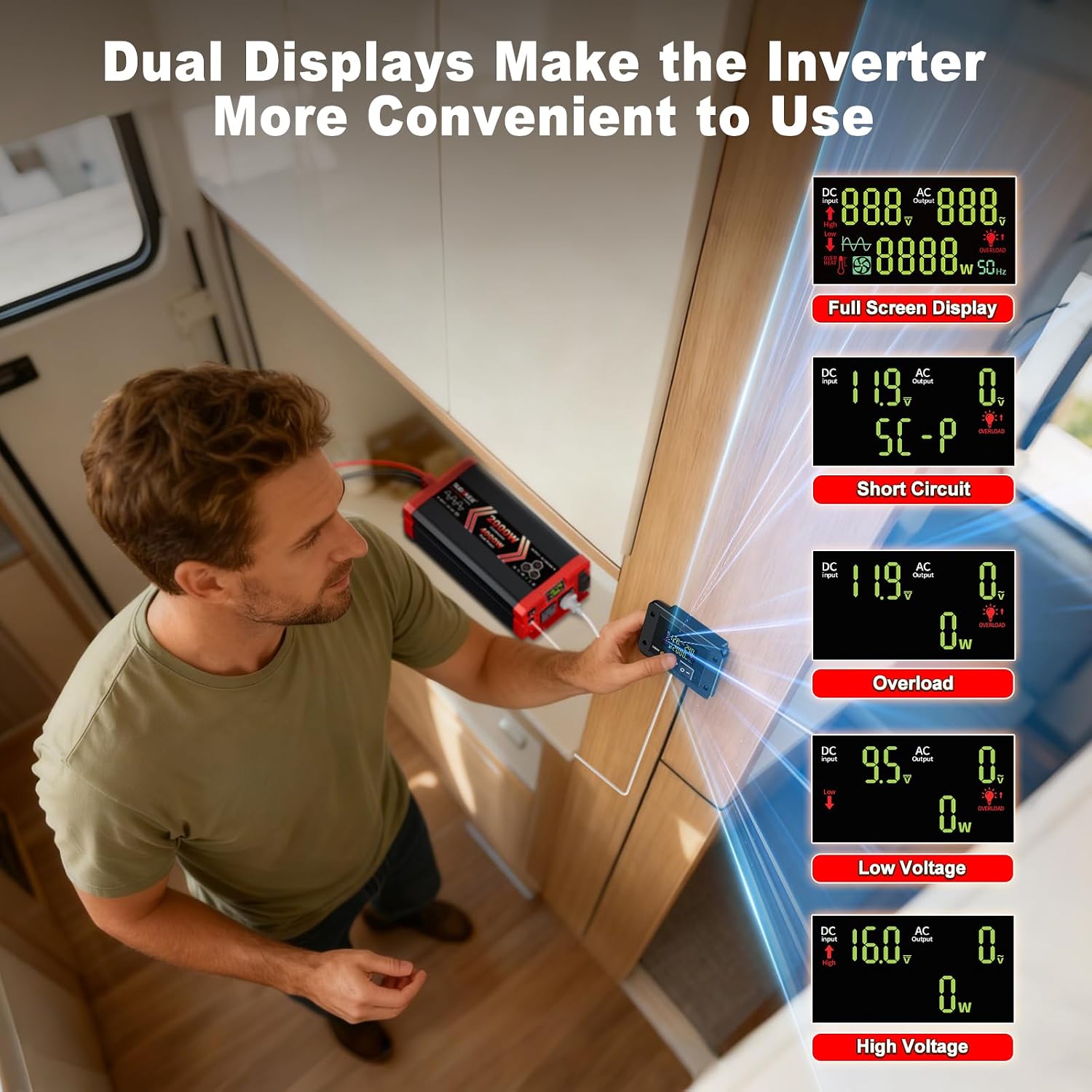 Thumbnail 3 de SUDOKEJI Pure Sine Wave Inverter 2000W (12V DC to 240V AC) with 2 AC outlets, USB-C 30W & remote