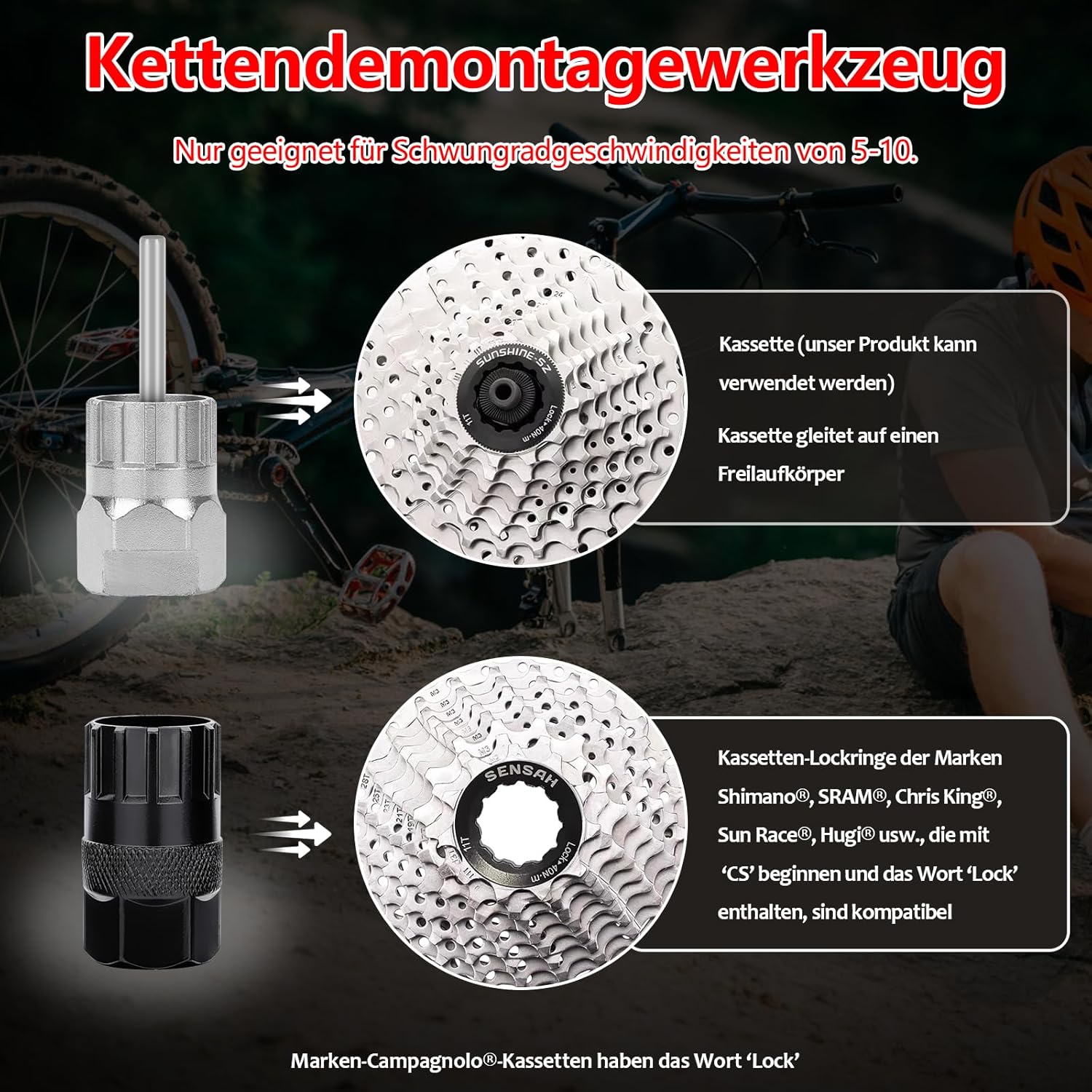 Detalle de Fengzio Fahrrad Kettenpeitsche-Set mit Zahnkranzabzieher und Universal-Kassettenabzieher