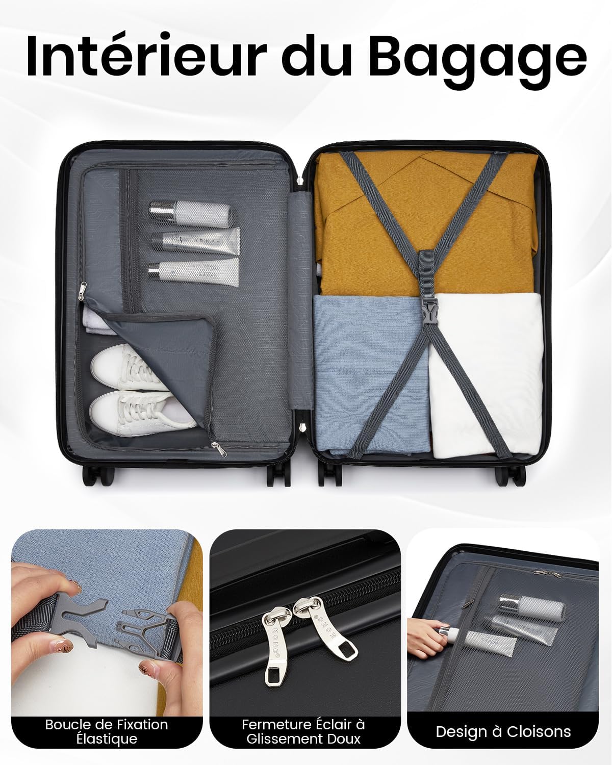 Thumbnail 4 de Kono Valise cabine 55x40x20 cm – 34 L en ABS+PC, 4 roues silencieuses et serrure extérieure
