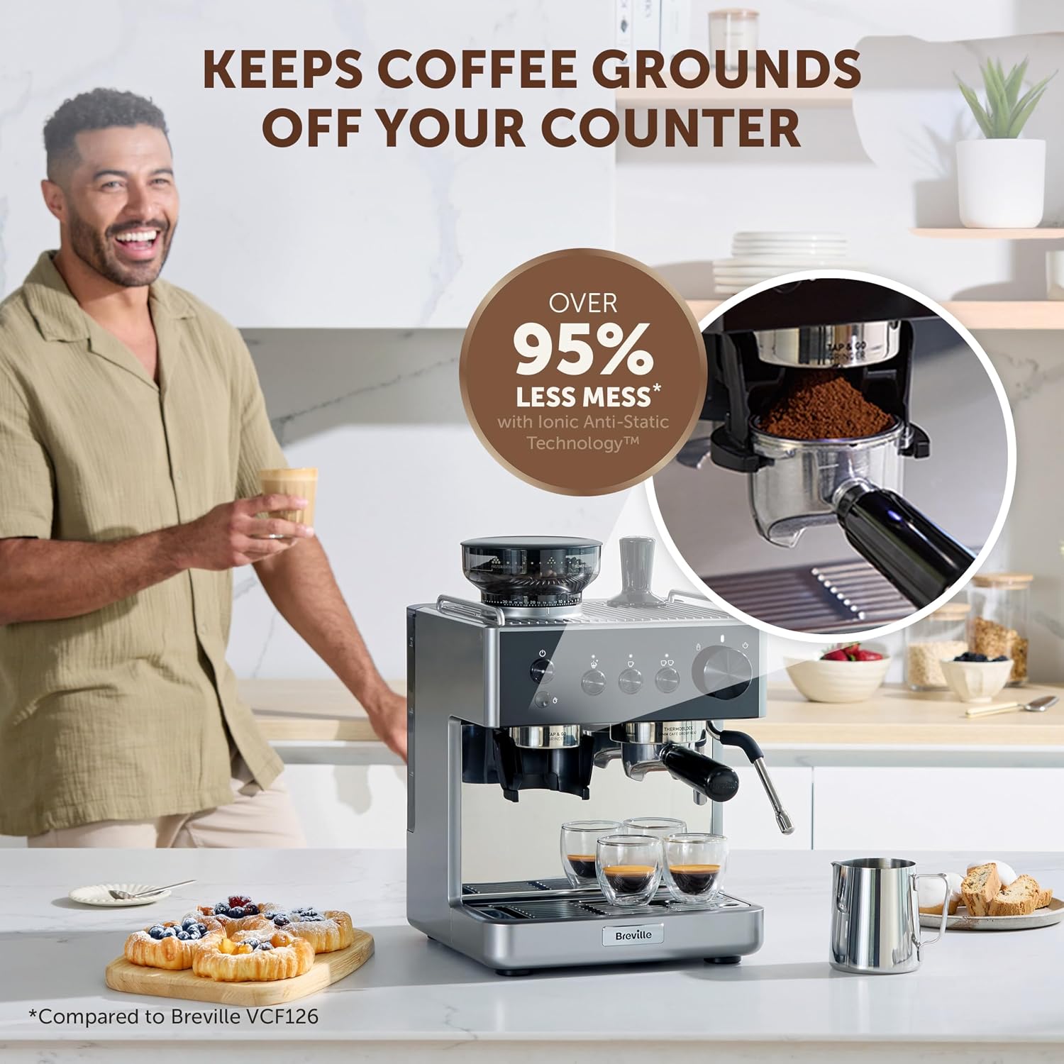 Thumbnail 2 de Breville Barista Classic Espresso Machine (VCF186) with built-in grinder and milk frother