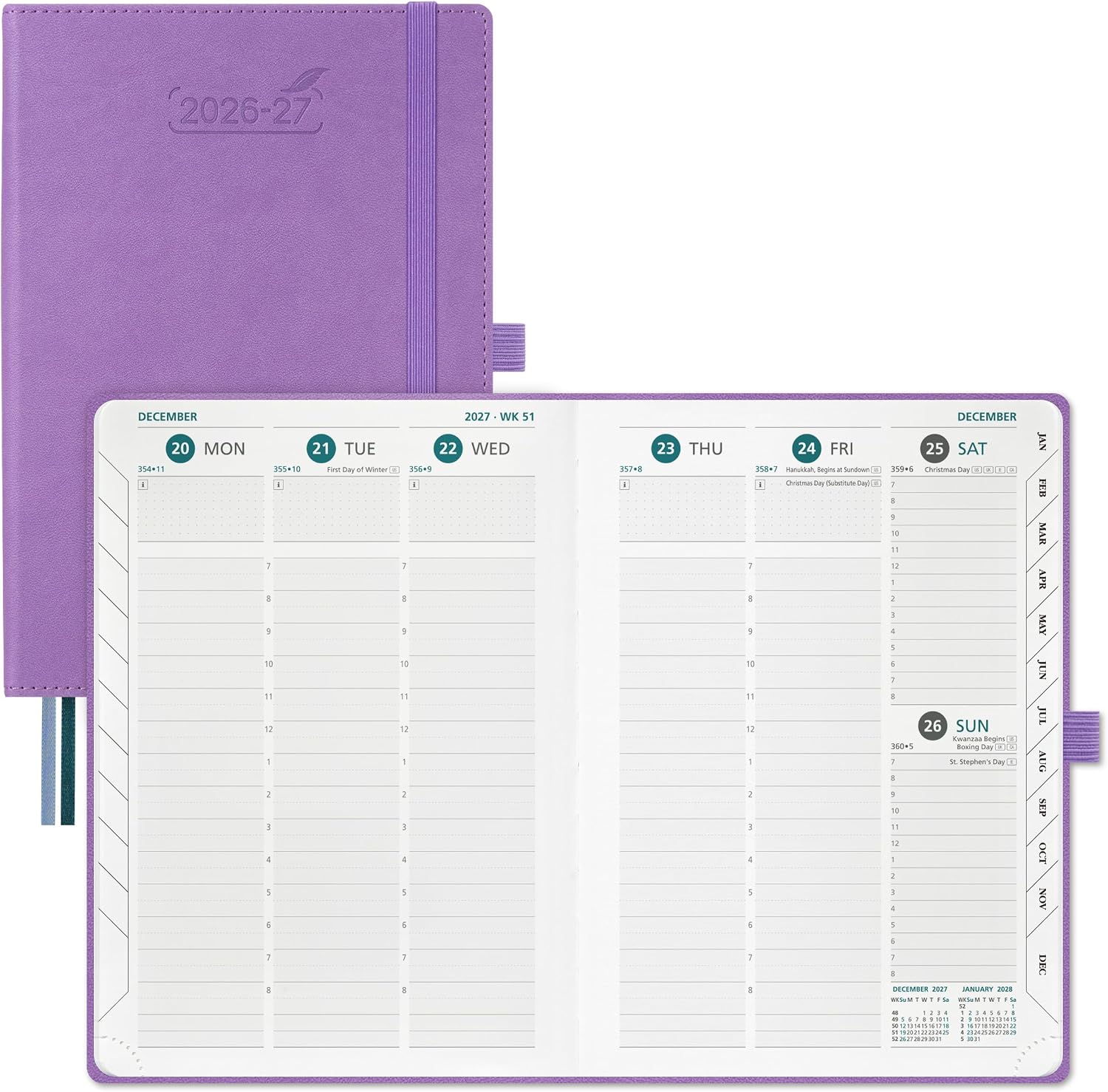Thumbnail 6 de BEZEND A4 Academic Diary 2026–2027 (Week to View) Kiwi PU Hardback with Time Slots