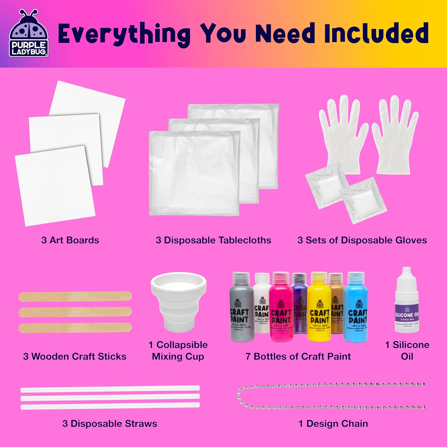 Detalle de Purple Ladybug Paint Pouring Art Kit (Stellar Swizzle) for kids 6–12