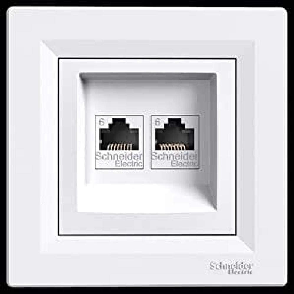 Detalle de asfora ISDN Dose Cat6 2x RJ45 Steckdose – Komplett, Schneider Electric, weiß (NEU)