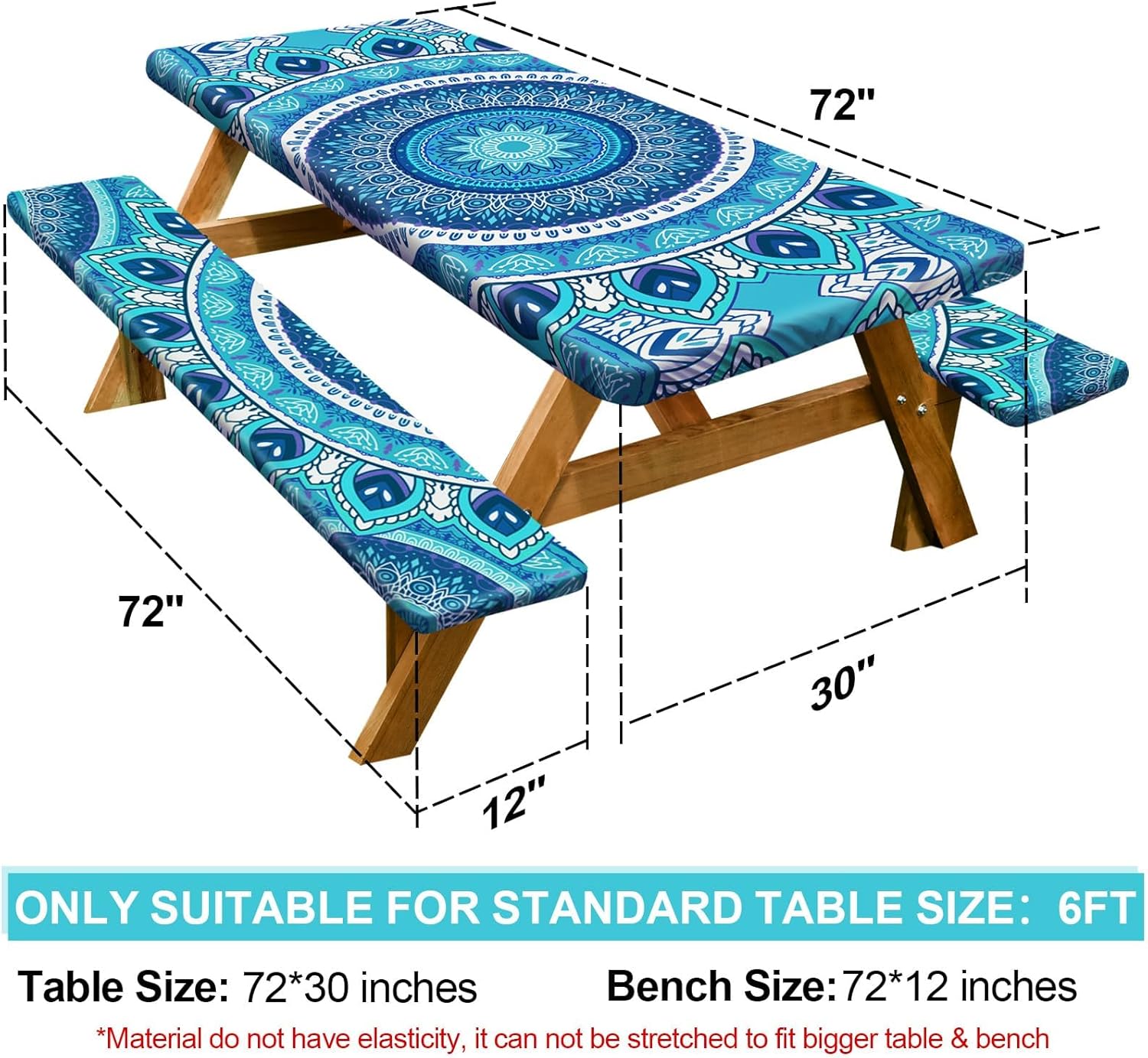 Detalle 2 de Picnic Table Cover with Bench Covers for 6FT Tables (72in) — Waterproof, Windproof Set with Drawstring Bag, Beige Linen Texture