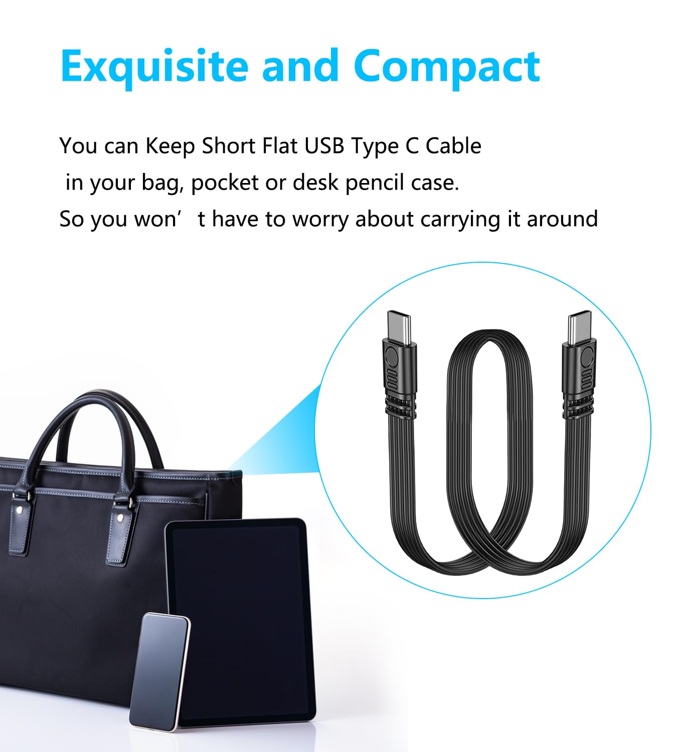 Thumbnail 4 de LANMINGLEL Short 90 Degree USB Type-C 2.0 Flat Cable (50cm) – PD 65W, Fast Charge & Data Sync
