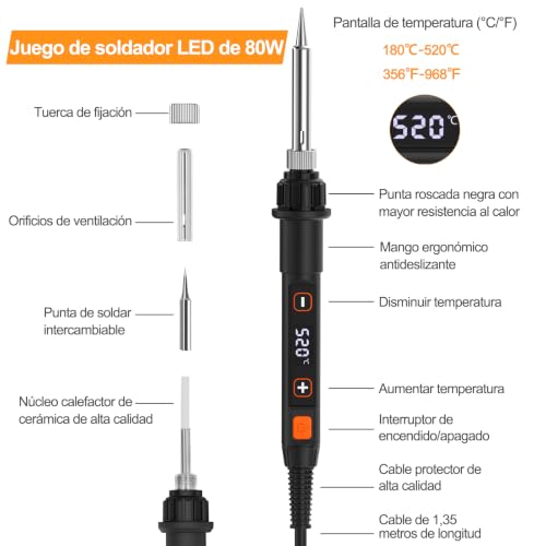 Detalle 2 de Beizkna Soldador de Estaño 80W Kit 13 en 1: precisión, seguridad y versatilidad para DIY y reparaciones
