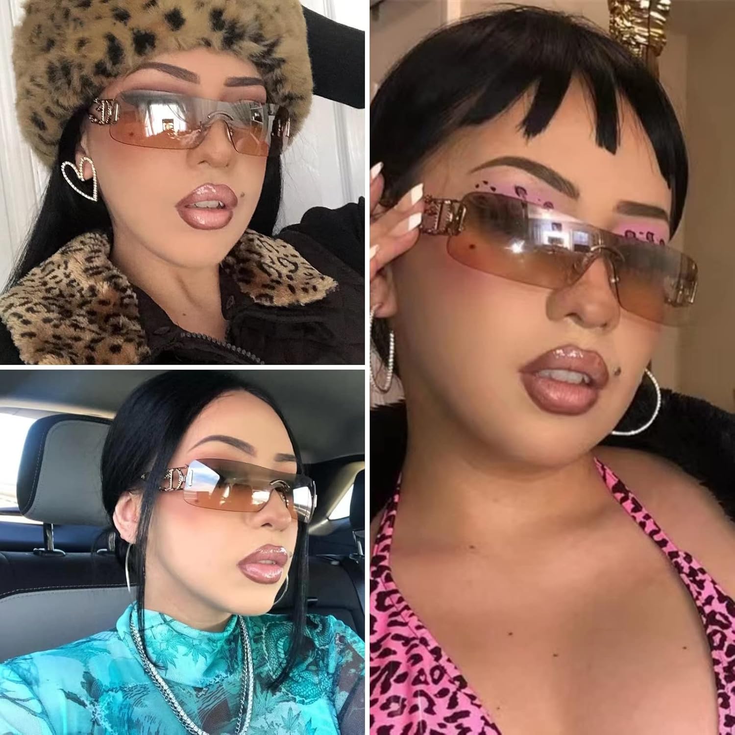 Detalle de YAMEIZE Trendige randlose Y2K Wraparound Sonnenbrille – Oversized, UV400, für Sie & Ihn